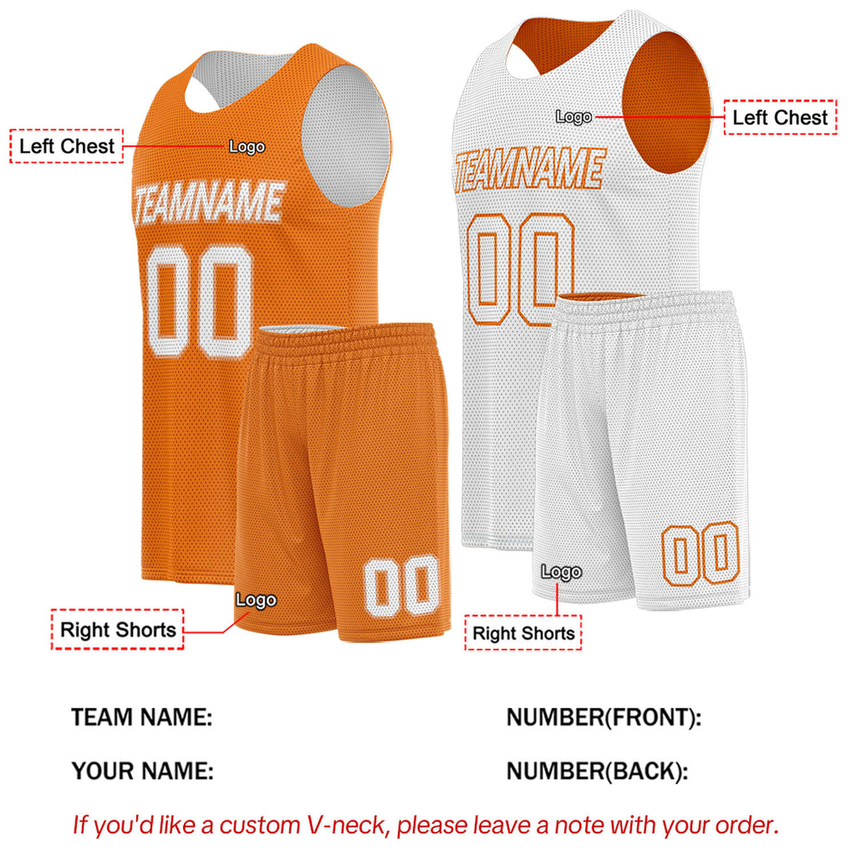 Custom Orange & White Reversible Basketball Uniform Set | Breathable Mesh Tank Top and Shorts
