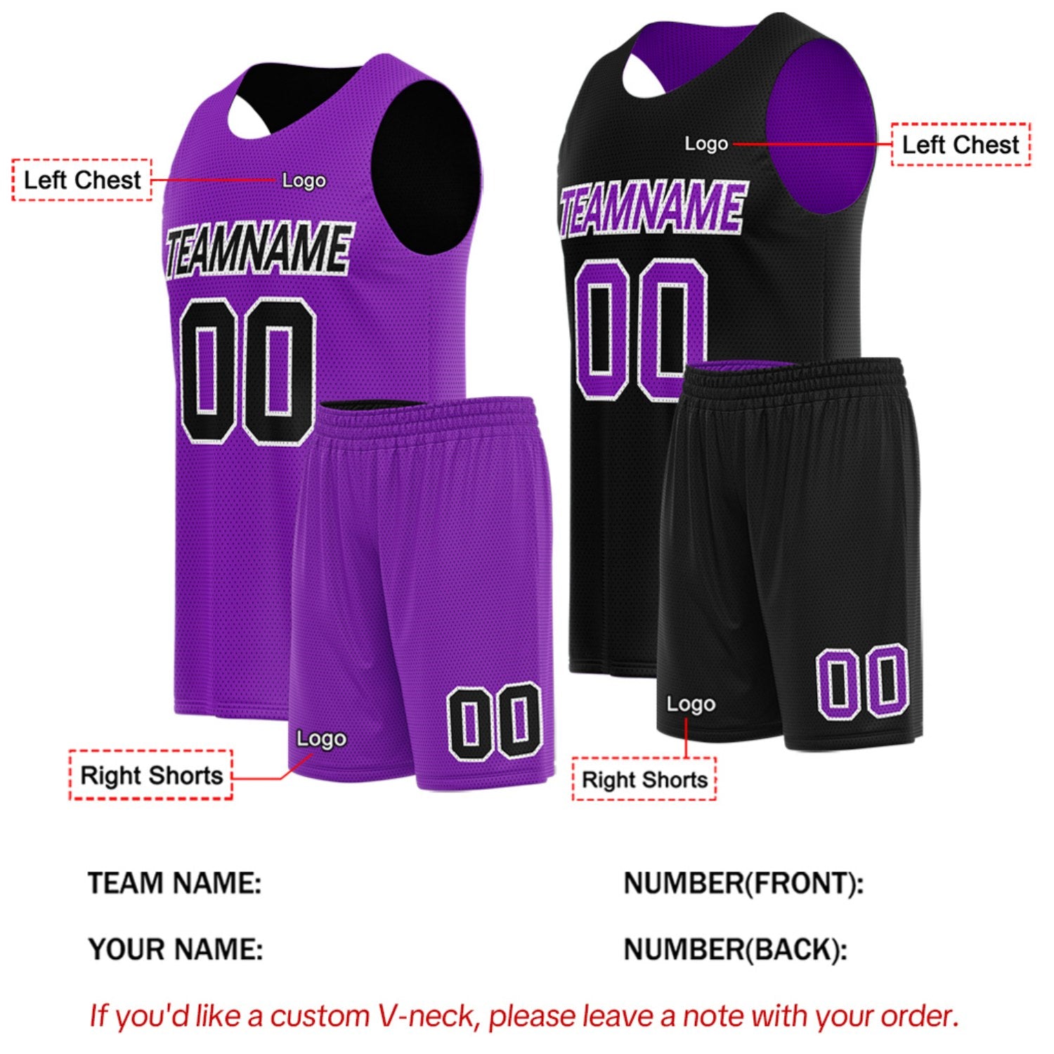 Custom Purple & Black Reversible Basketball Uniform Set | Breathable Mesh Tank Top and Shorts