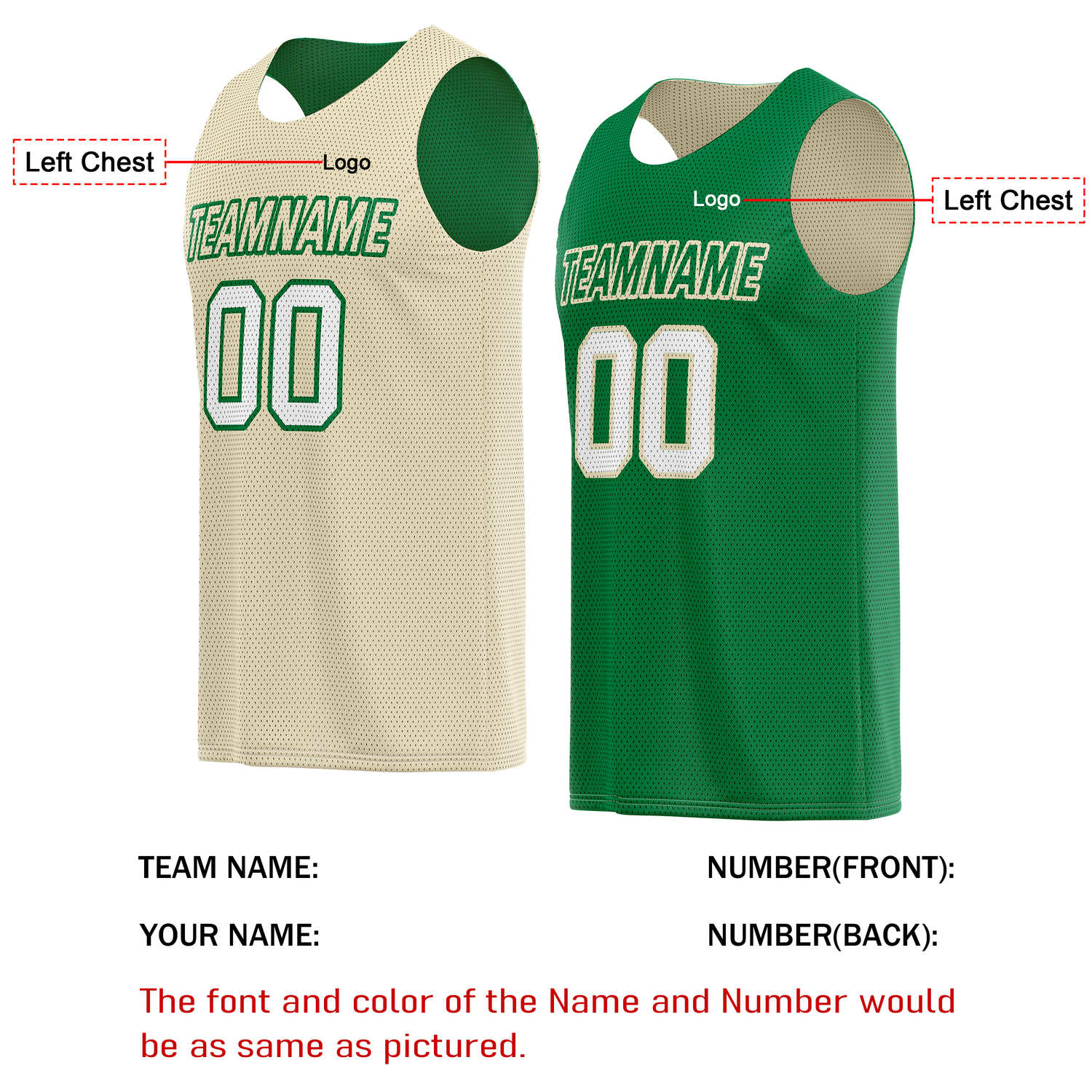 Custom Reversible Beige Green Basketball Jersey | Personalized Team Name & Number - Vosoli