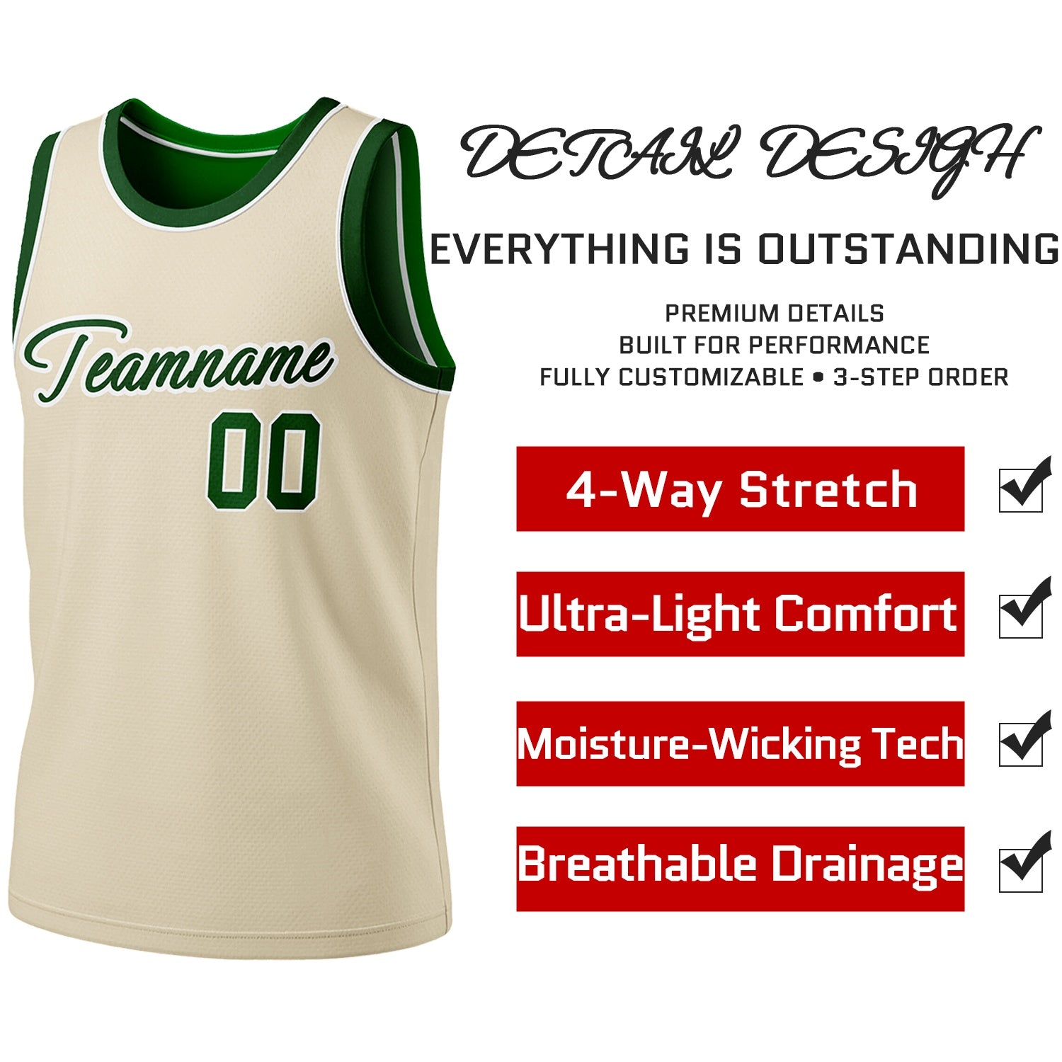 Custom Reversible Beige & Green Basketball Jersey | Personalized Team Jersey | Vosoli
