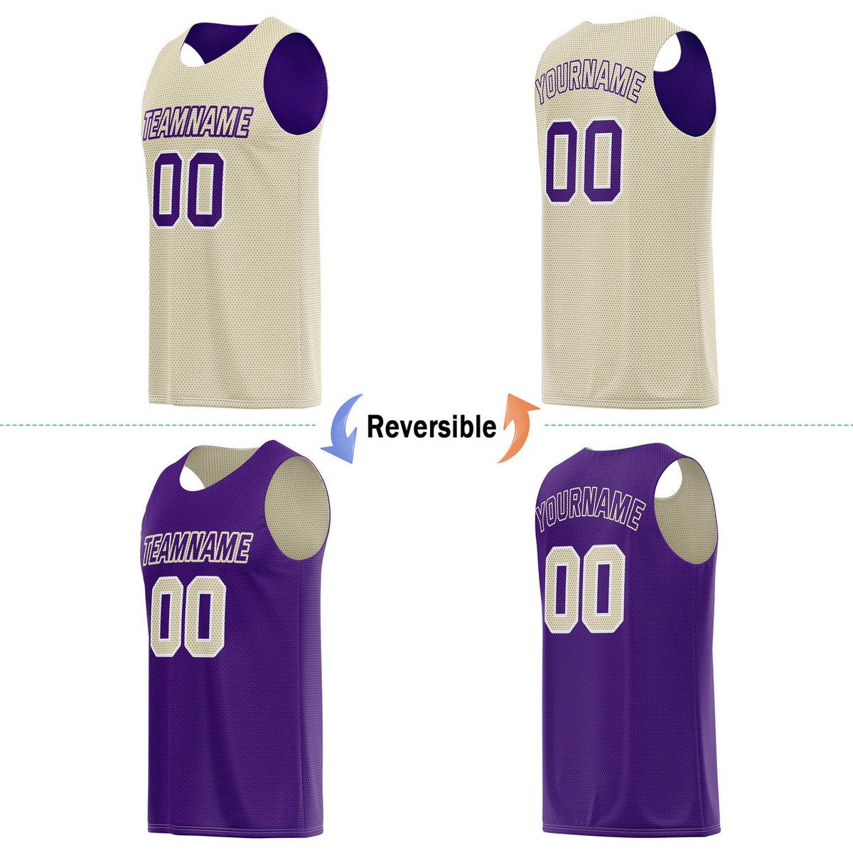 Custom Reversible Beige & Purple Basketball Jersey | Personalized Team Name & Number - Vosoli