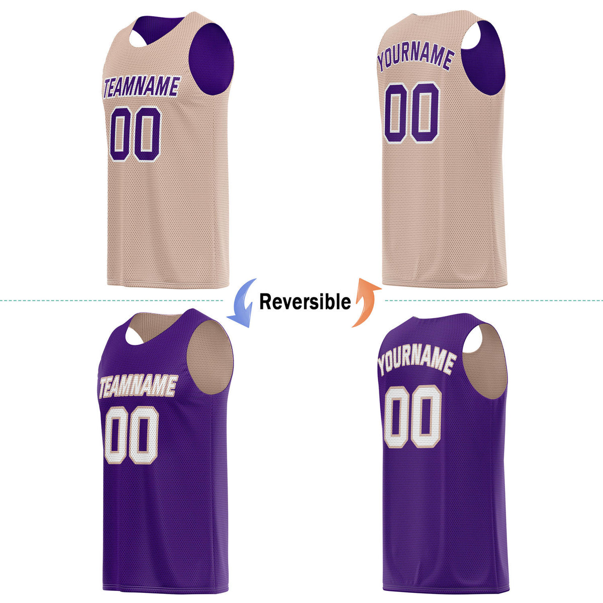 Custom Reversible Beige & Purple Basketball Jersey | Personalized for Team Sports - Vosoli