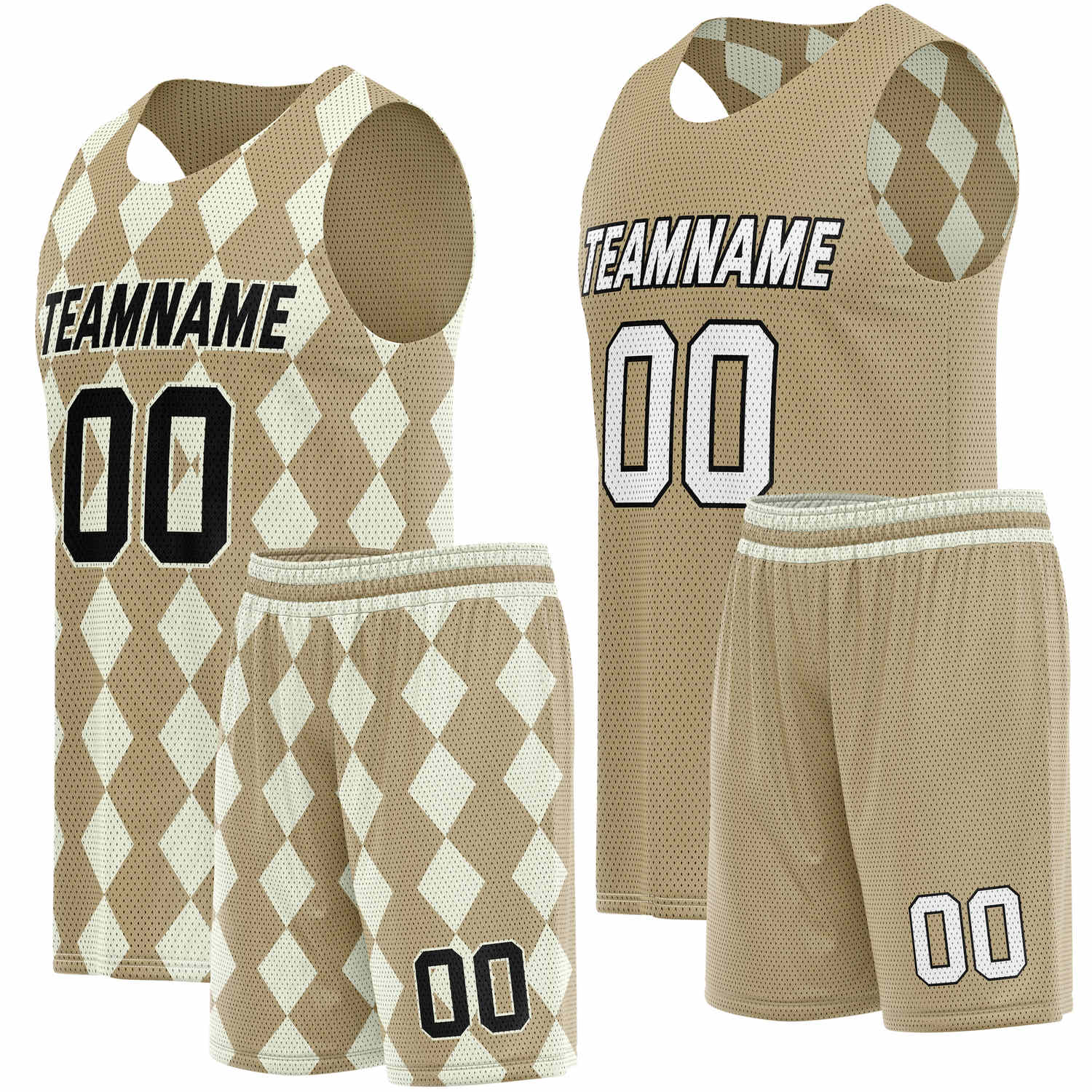 Custom Reversible Basketball Jersey + Shorts Set (Beige & White) - Personalized Team Name, Number & LOGO | Vosoli