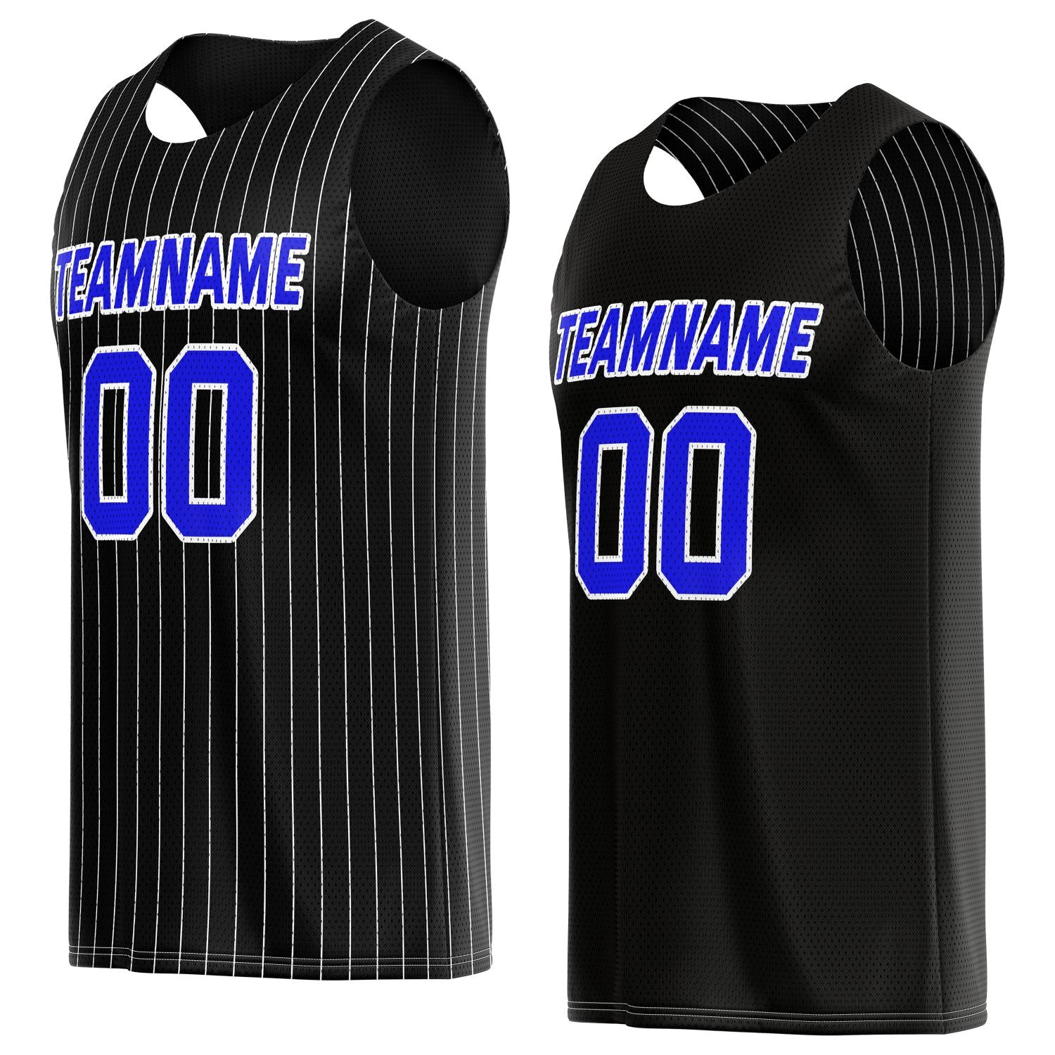 Custom Reversible Black Blue Pinstripe Basketball Jersey, Personalized Team Name Number Breathable Mesh Uniform for Men Women Youth