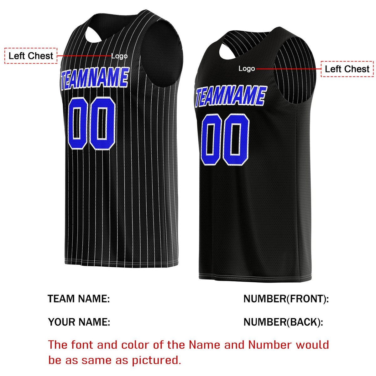 Custom Reversible Black Blue Striped Basketball Jersey | Personalized Team Name, Number & LOGO | Vosoli