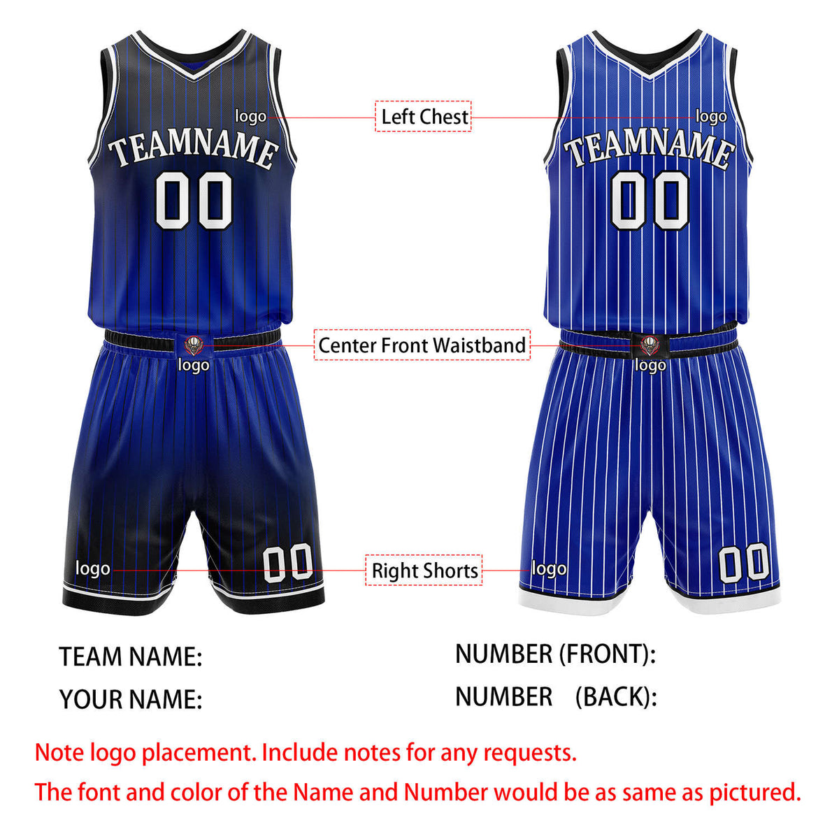 Custom Reversible Black Blue Striped Basketball Uniform Set | Team & Player Name - Vosoli