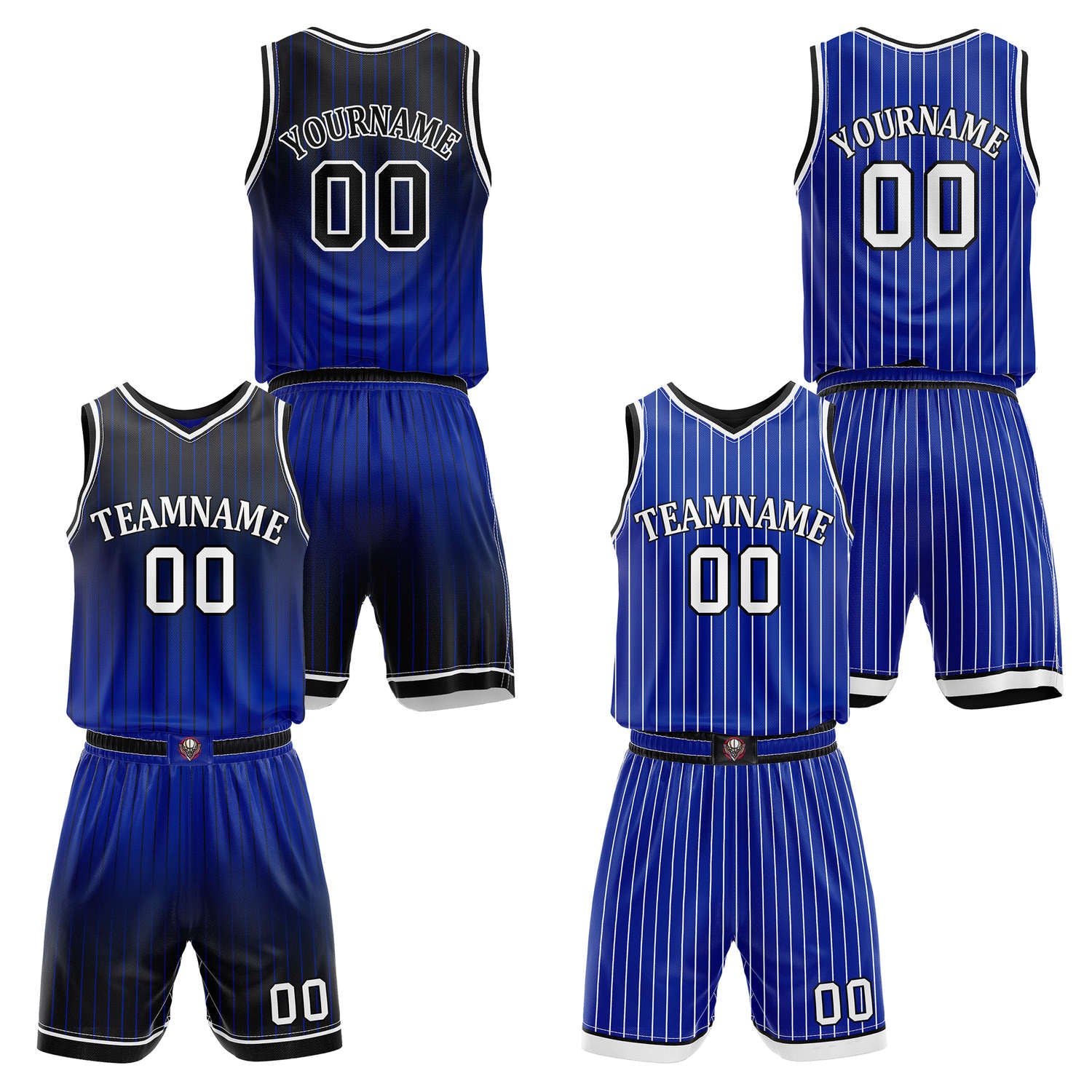 Custom Reversible Black Blue Striped Basketball Uniform Set | Team & Player Name - Vosoli