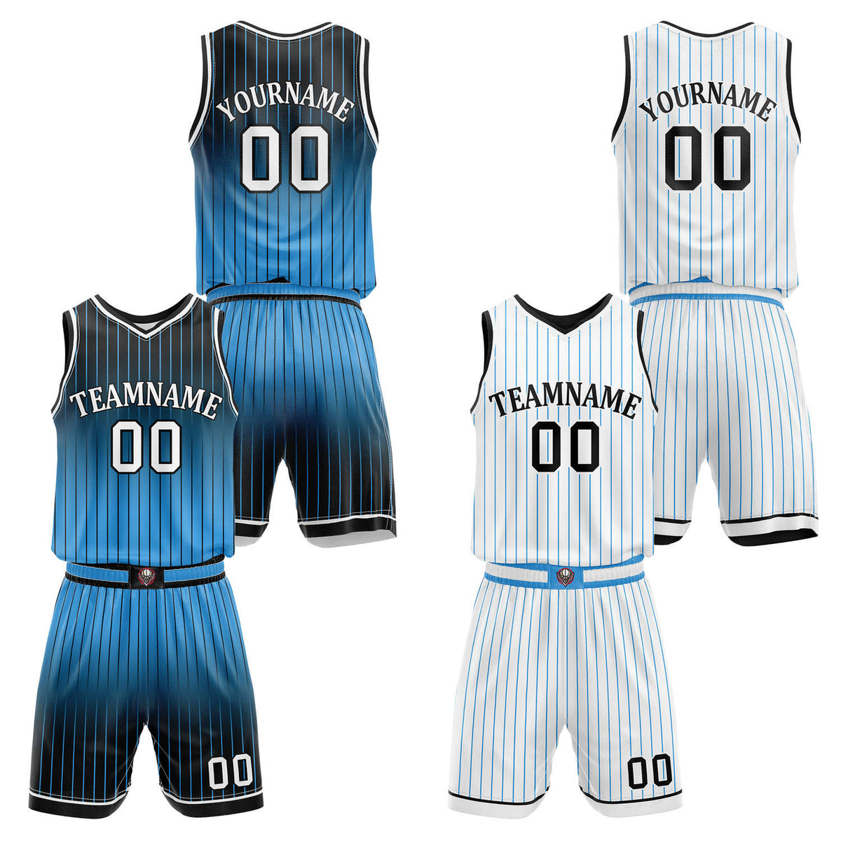 Custom Reversible Black Blue White Gradient Striped Basketball Uniform Set | Team &amp; Player Name - Vosoli