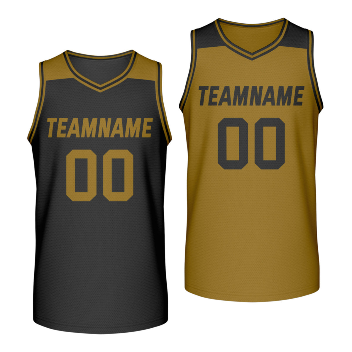 Custom reversible black bronze basketball jersey, personalized team name number Logo breathable Mesh sports top for men women youth game practice - Vosoli