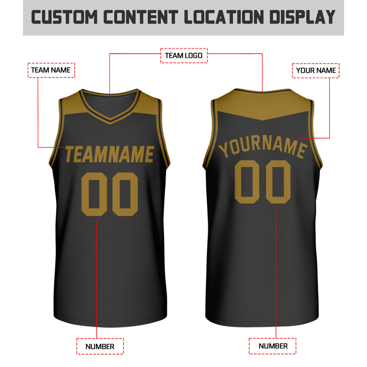 Custom Reversible Black & Bronze Mesh Basketball Jersey | Personalized Team Jersey | Vosoli