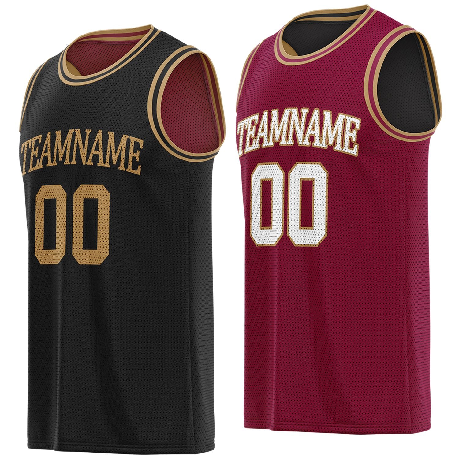 Custom reversible black & burgundy basketball jersey, personalized team name number logo breathable mesh sports top for men women youth game practice - Vosoli