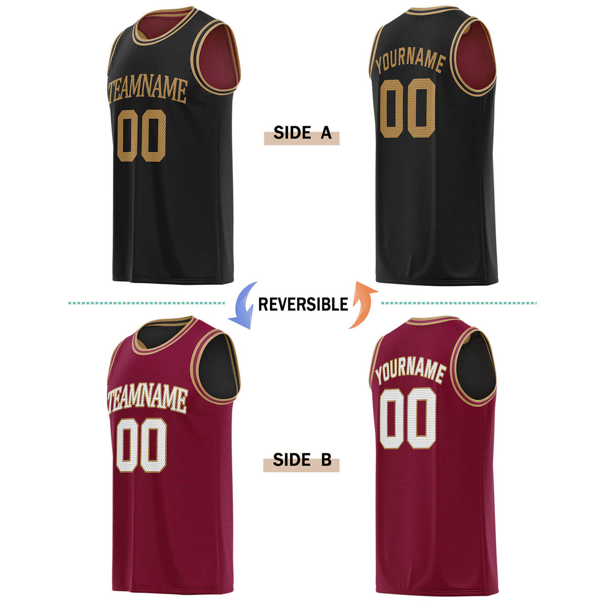 Custom Reversible Black & Burgundy Basketball Jersey | Personalized for Team Sports - Vosoli