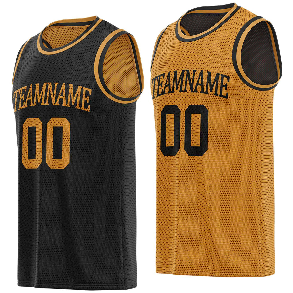 Custom reversible black &amp; gold basketball jersey, personalized team name number logo breathable mesh sports top for men women youth game practice - Vosoli