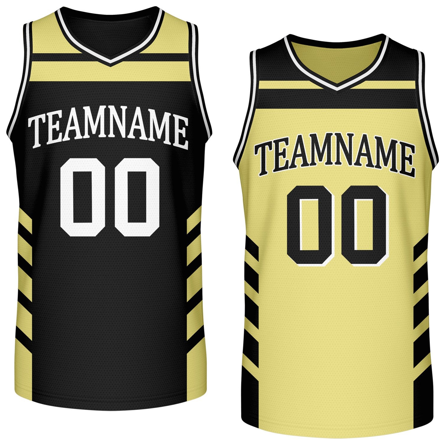 Custom reversible black gold basketball jersey, personalized team name number logo breathable mesh sports top for men women youth game practice wear - Vosoli