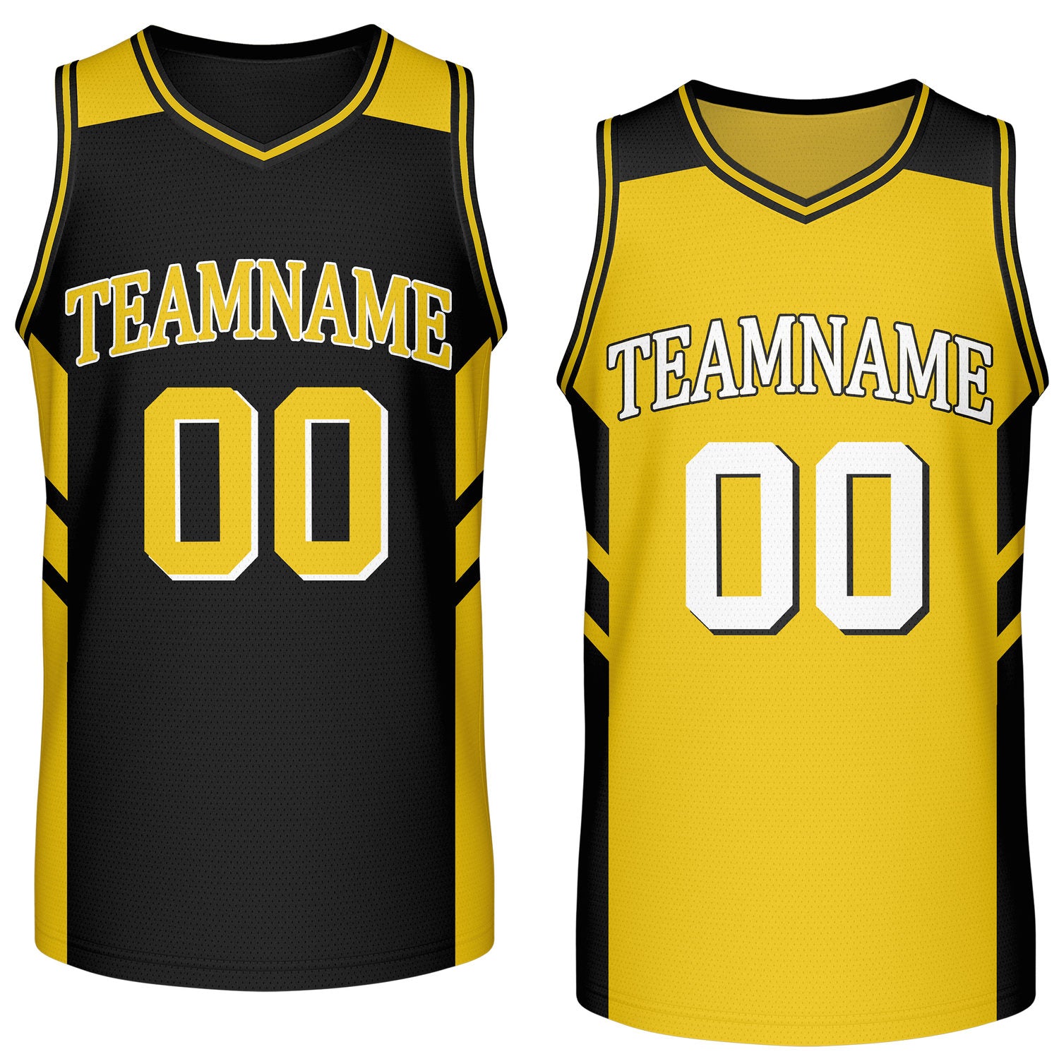 Custom reversible black gold basketball jersey, personalized team name number logo breathable mesh sports top for men women youth game practice wear - Vosoli