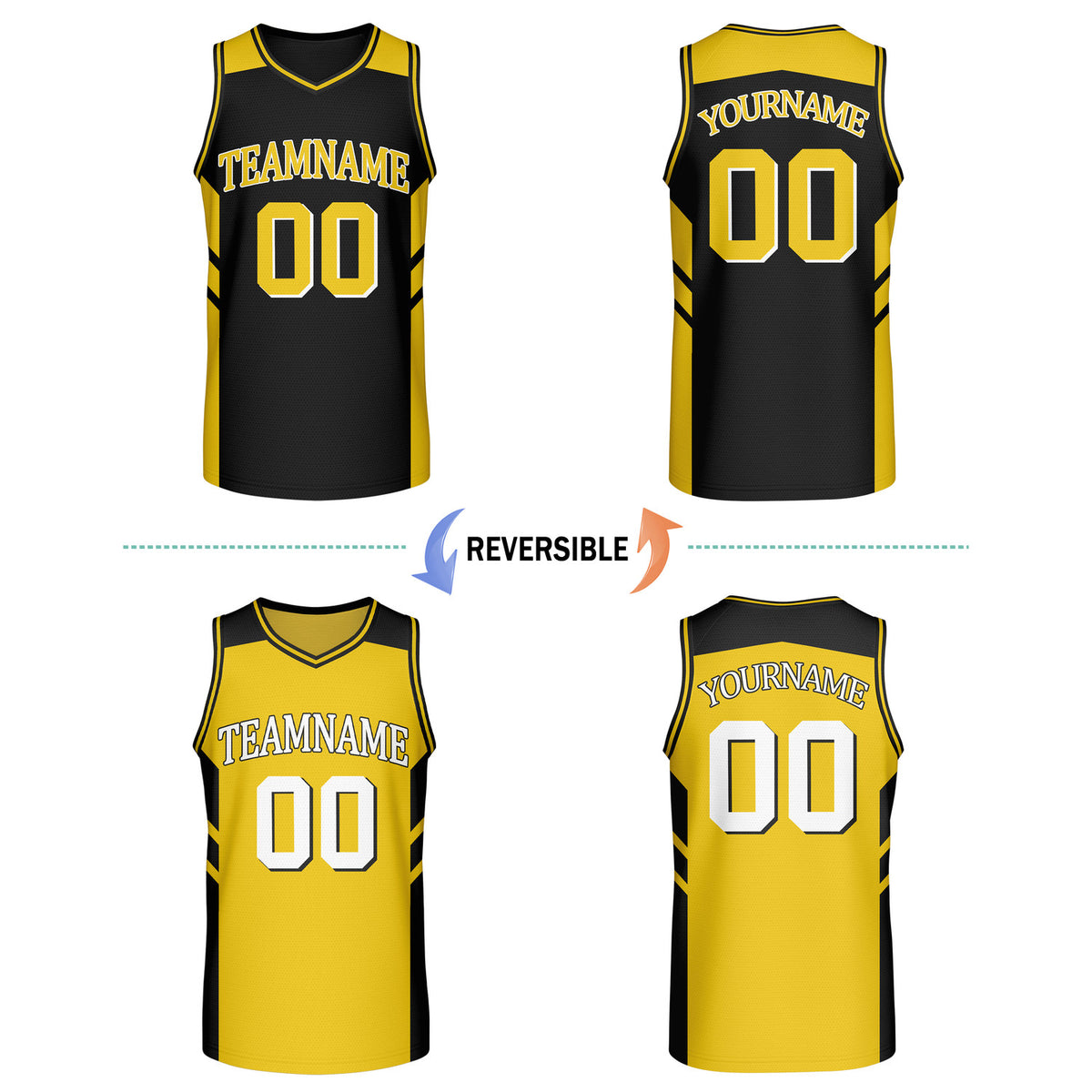 Custom Reversible Black Gold Basketball Jersey | Personalized Team Jersey | Vosoli