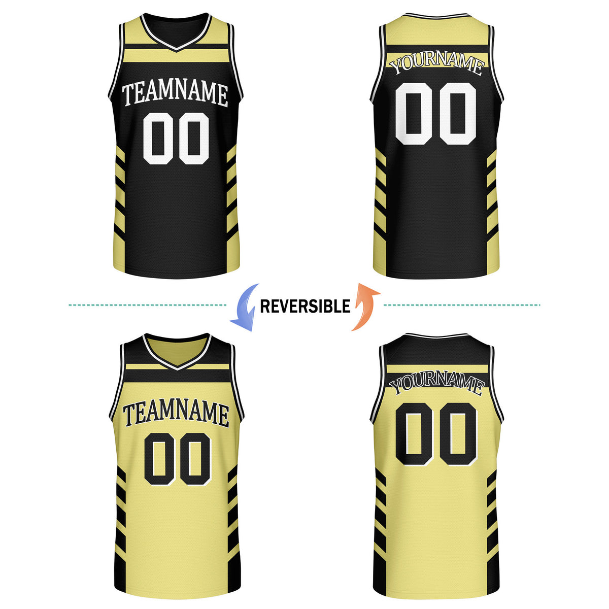 Custom Reversible Black Gold Basketball Jersey | Personalized Team Jersey | Vosoli
