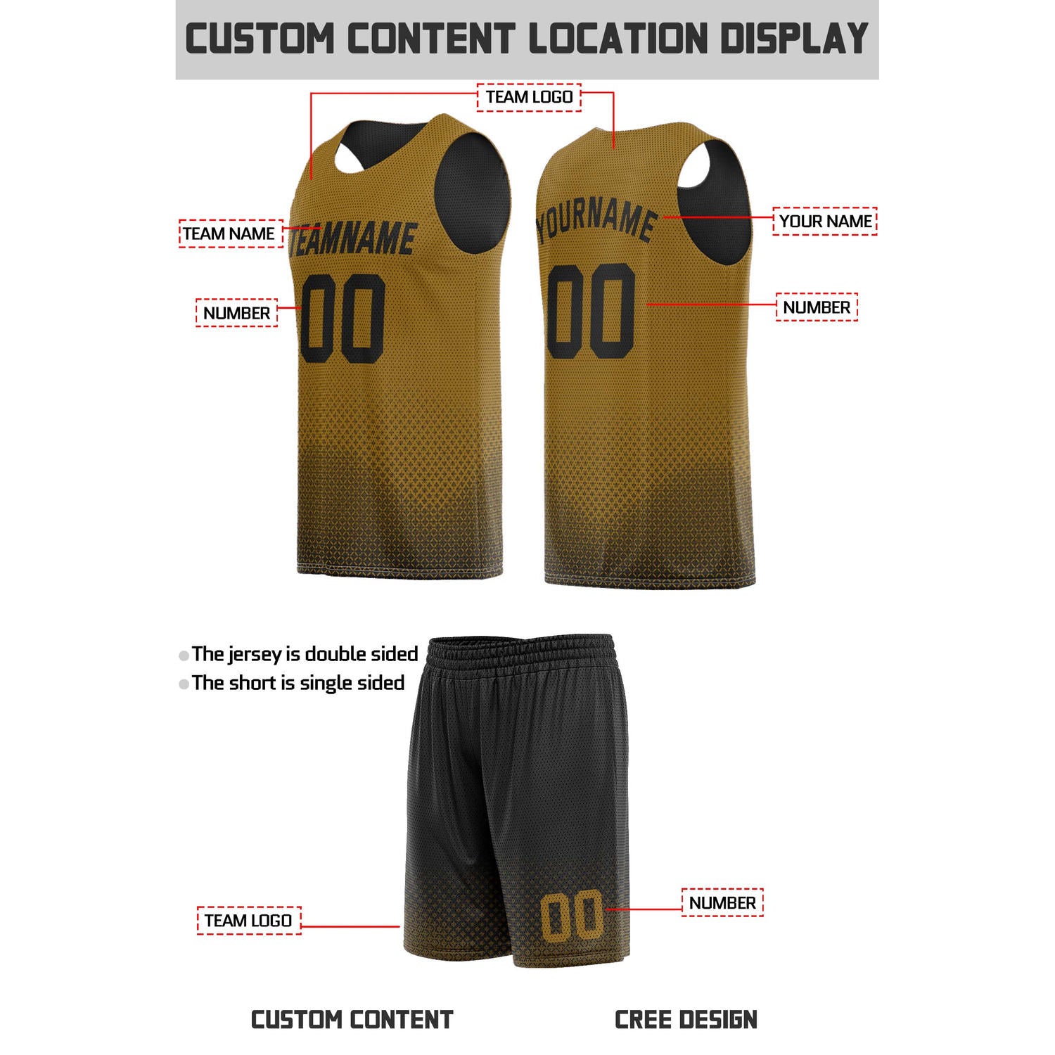 Custom Reversible Black & Gold Mesh Basketball Uniform | Personalized Team Set | Vosoli