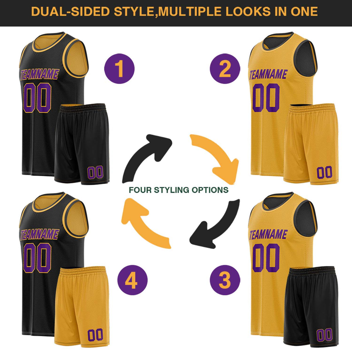 Custom Reversible Black & Gold Basketball Uniform (Jersey + Shorts) | Personalized Team Set | Vosoli