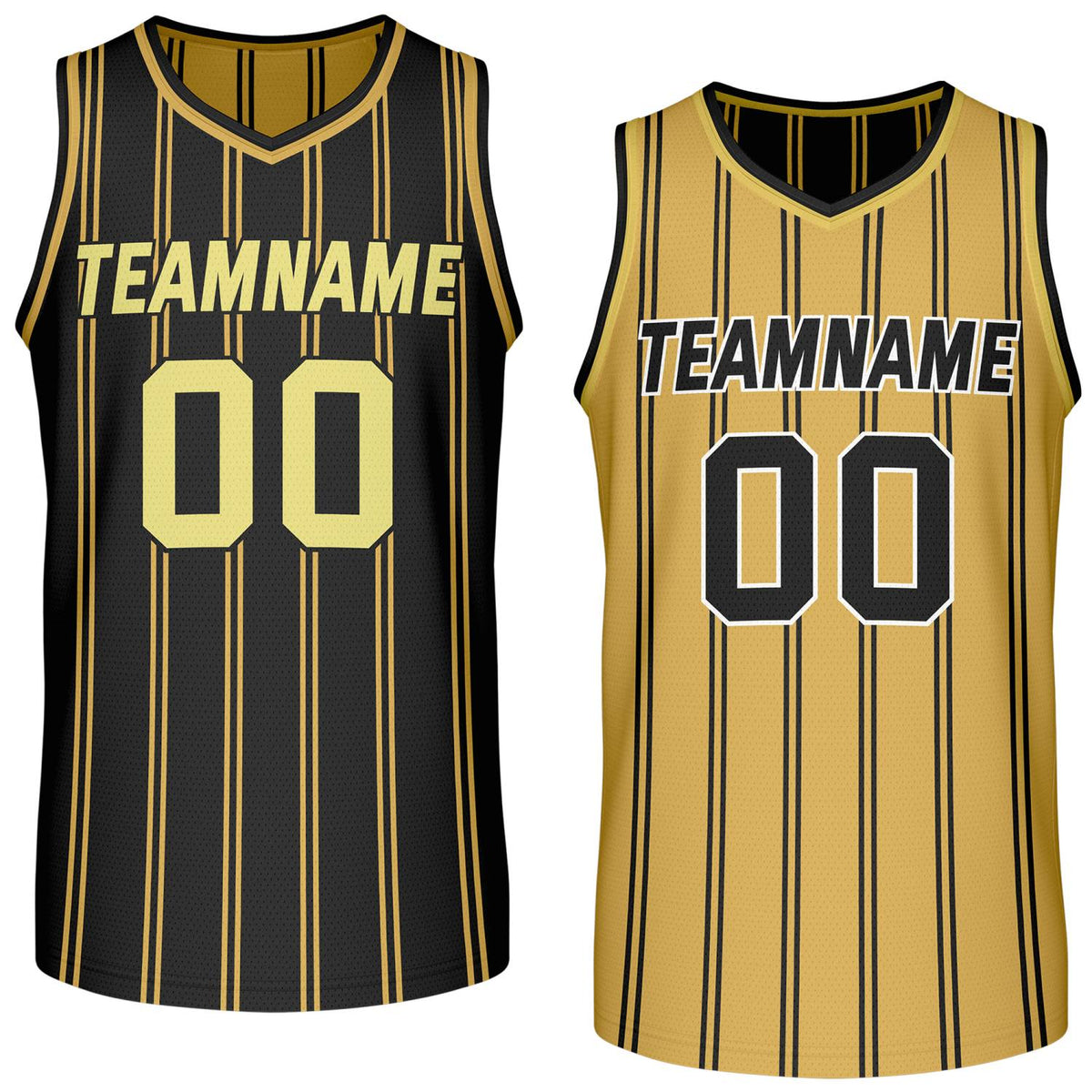 Custom Reversible Black Gold Striped Basketball Jersey | Team Name &amp; Number - Vosoli