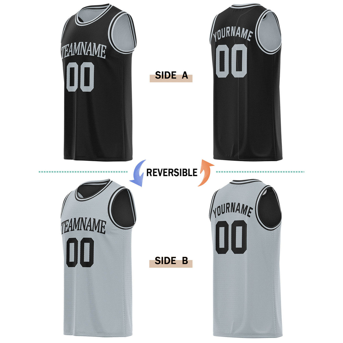 Custom Reversible Black & Gray Basketball Jersey | Personalized for Team Sports - Vosoli