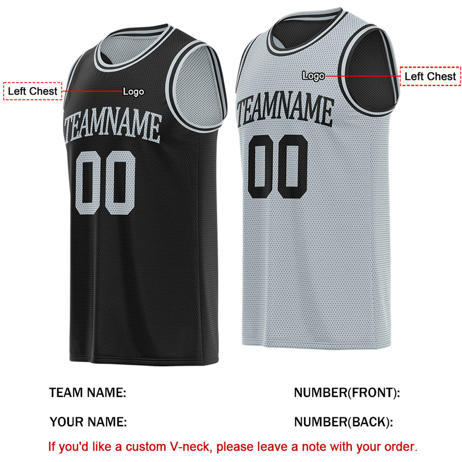 Custom Reversible Black & Gray Basketball Jersey | Personalized for Team Sports - Vosoli