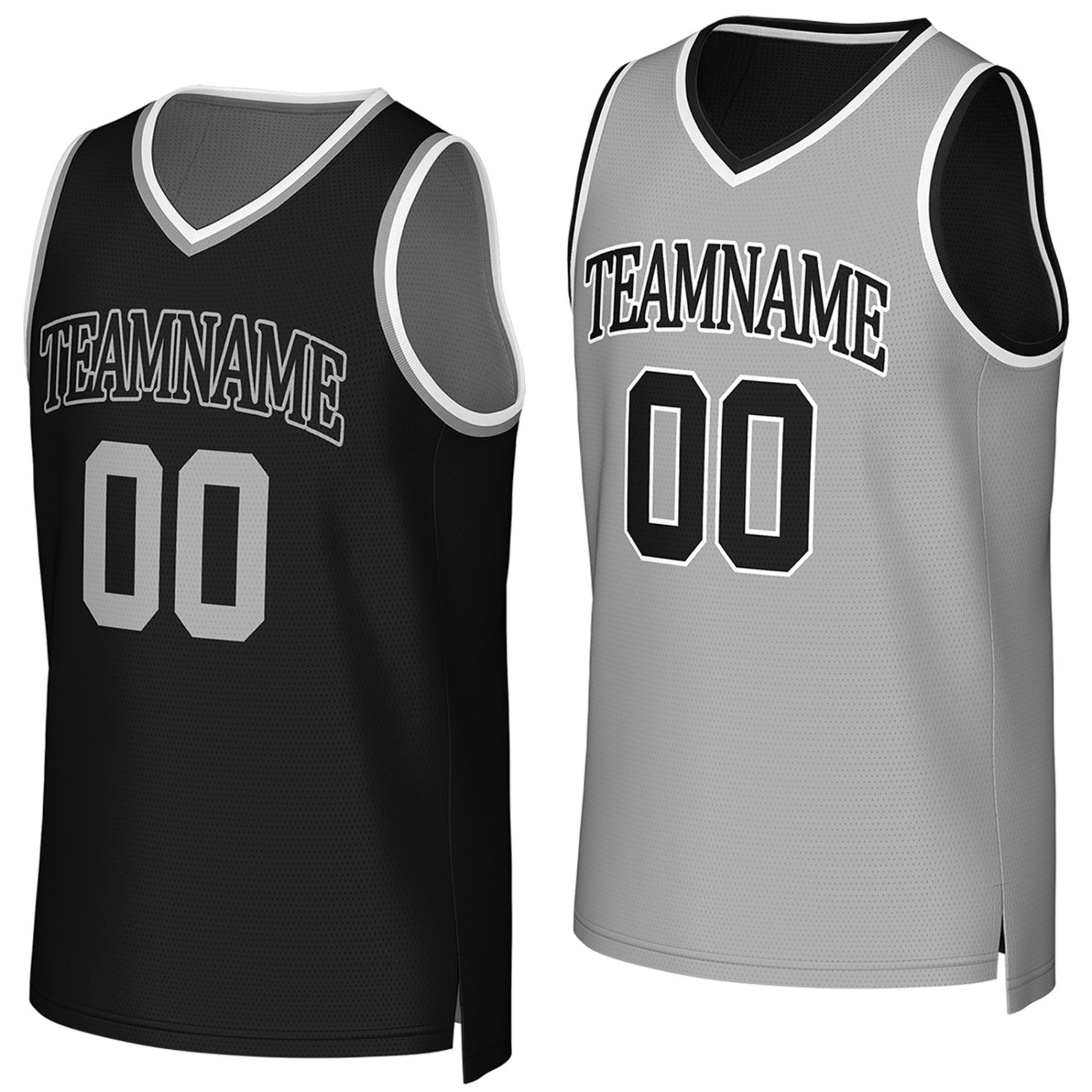 Custom reversible black gray basketball jersey, personalized team name number Logo breathable Mesh sports top for men women youth game practice - Vosoli
