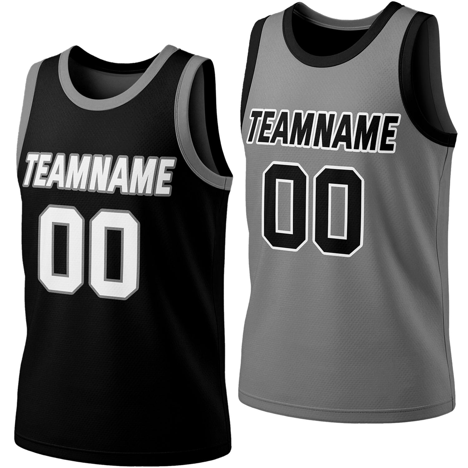 Custom reversible black & gray basketball jersey, personalized team name number logo, breathable mesh fabric sports top for men women youth Adult game practice - Vosoli
