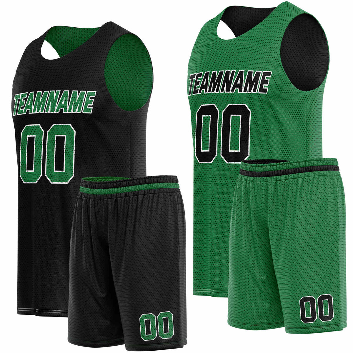 Custom Reversible Black Green Basketball Uniform Set | Team Name &amp; Number - Vosoli