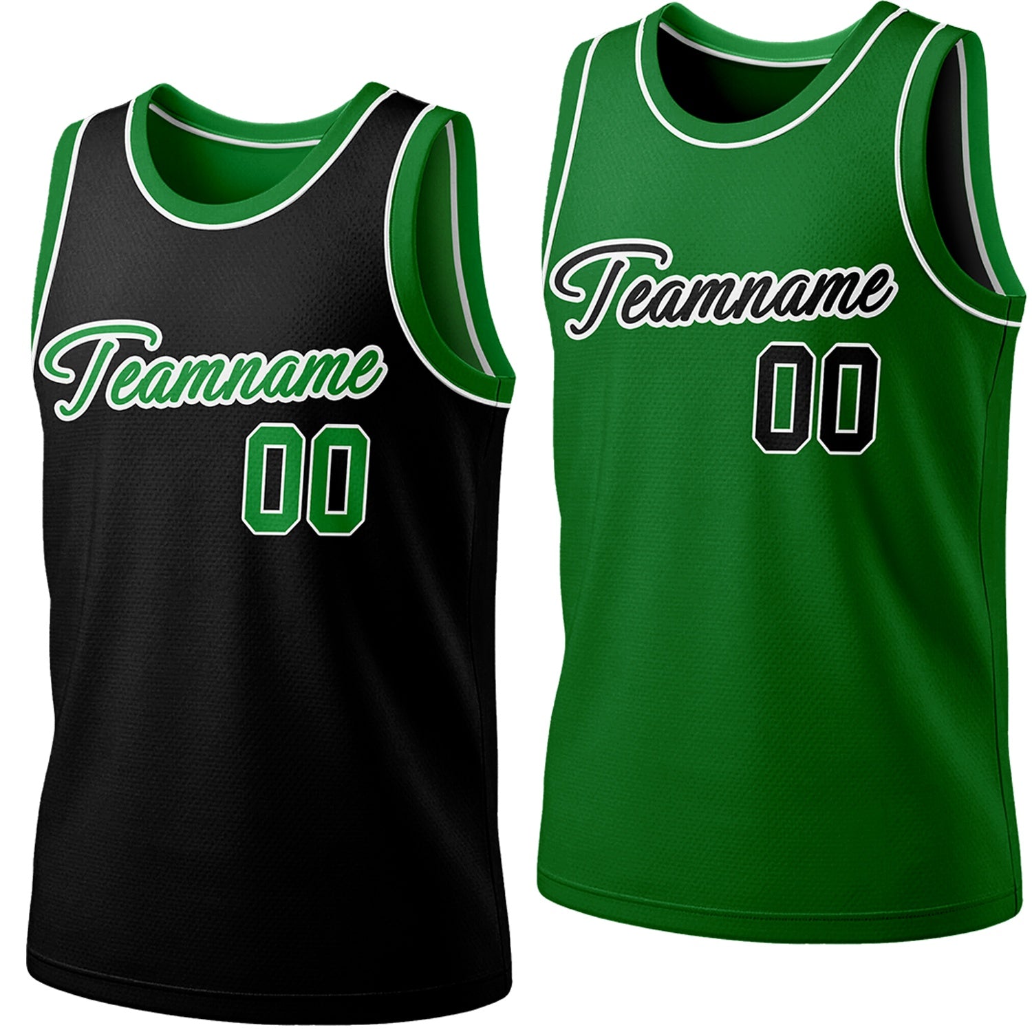 Custom reversible black & green basketball jersey, personalized script team name number Logo breathable sports top for men women youth Adult game practice - Vosoli