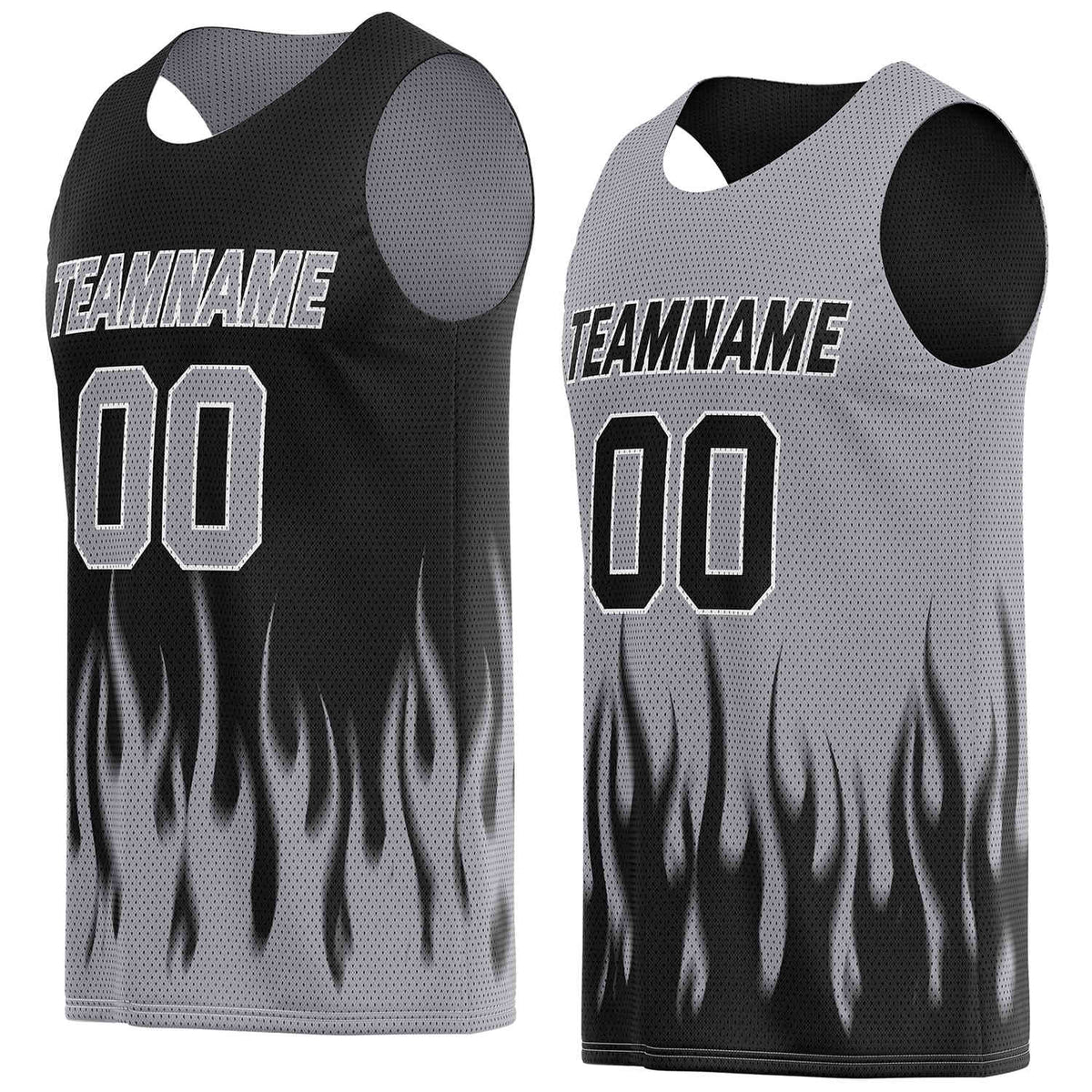 Custom Reversible Black Grey Flame Basketball Jersey | Personalized Team Top - Vosoli
