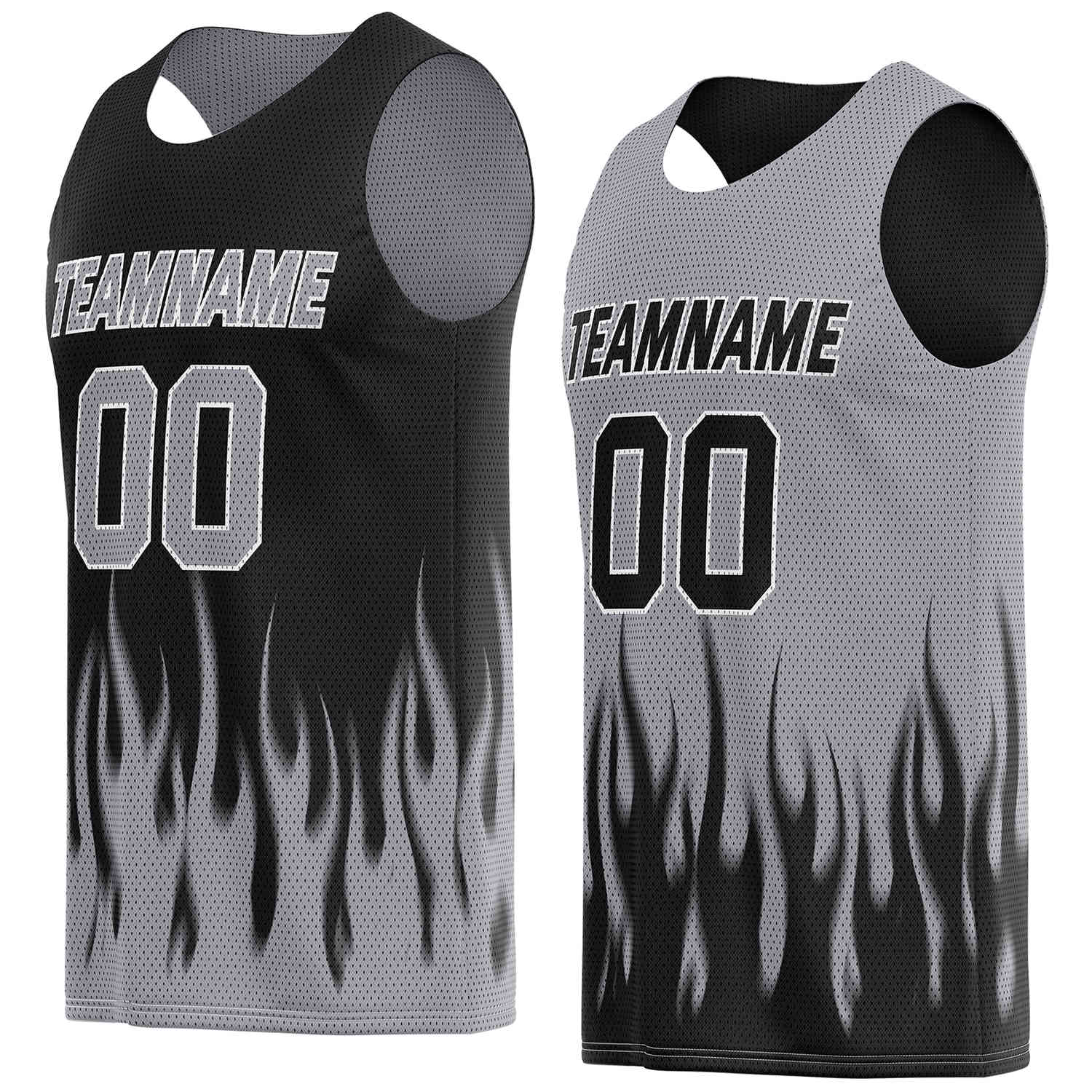 Custom Reversible Black Grey Flame Basketball Jersey | Personalized Team Top - Vosoli