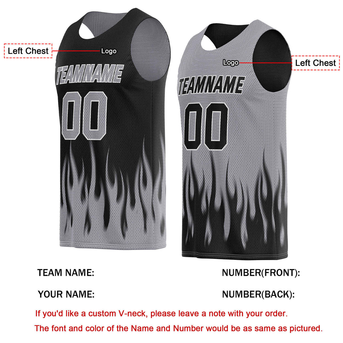 Custom Reversible Black Grey Flame Basketball Jersey | Personalized Team Top - Vosoli
