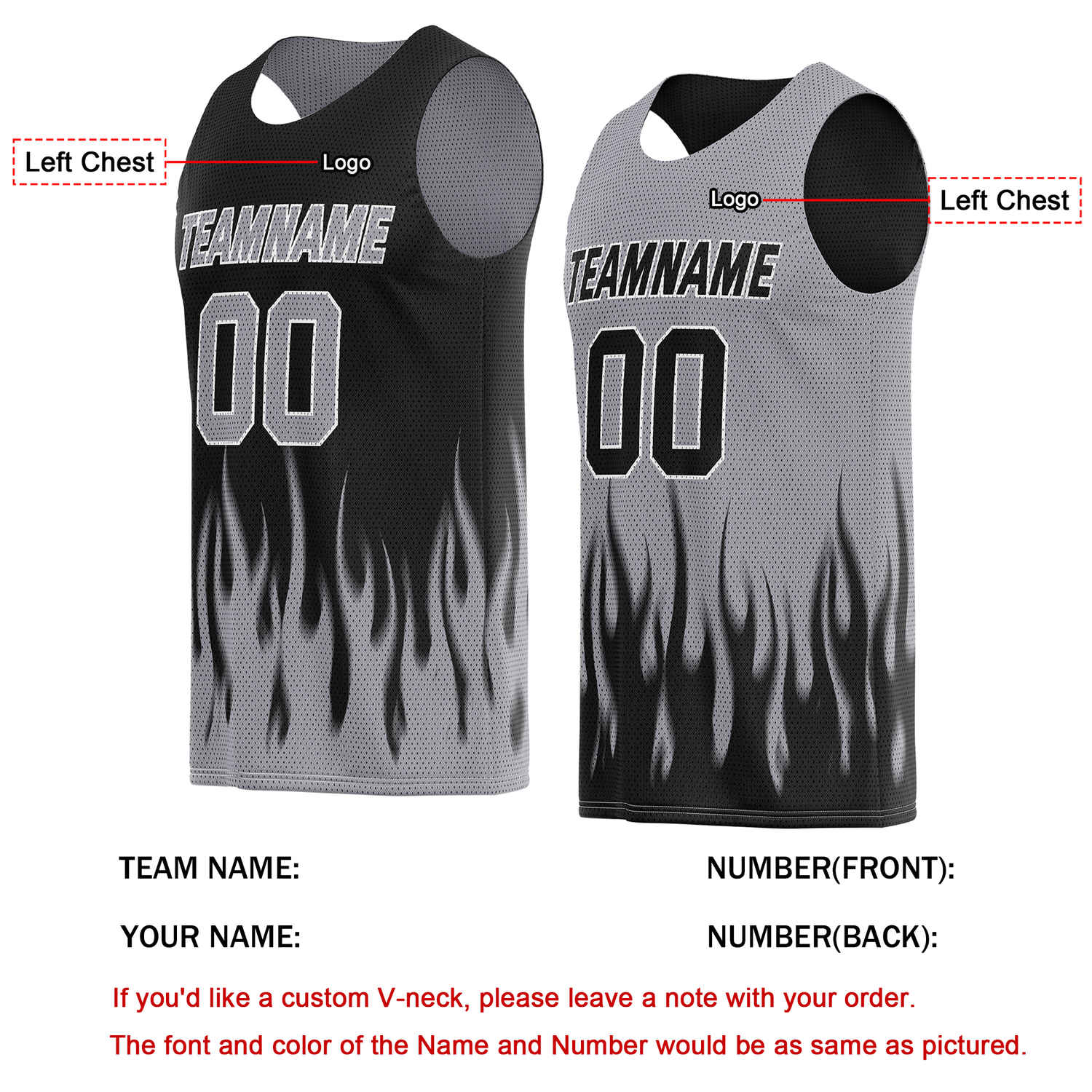 Custom Reversible Black Grey Flame Basketball Jersey | Personalized Team Top - Vosoli