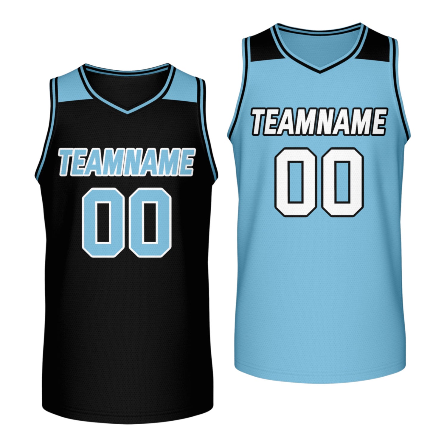 Custom reversible black light blue basketball jersey, personalized team name number Logo breathable Mesh sports top for men women youth game practice - Vosoli