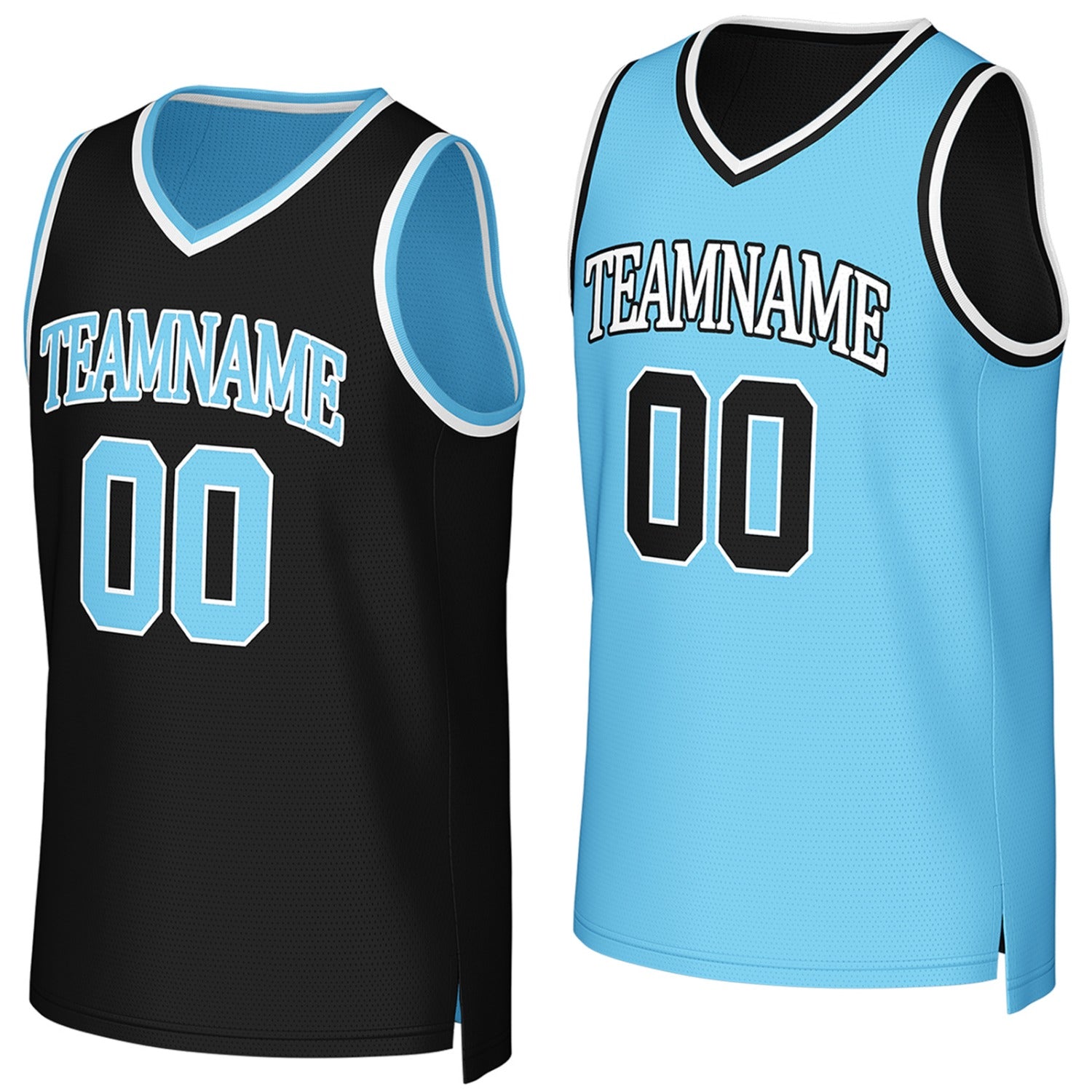 Custom reversible black light blue basketball jersey, personalized team name number Logo breathable Mesh sports top for men women youth game practice - Vosoli