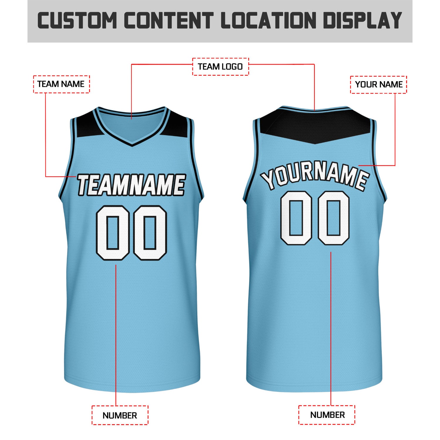 Custom Reversible Black & Light Blue Mesh Basketball Jersey | Personalized Team Jersey | Vosoli