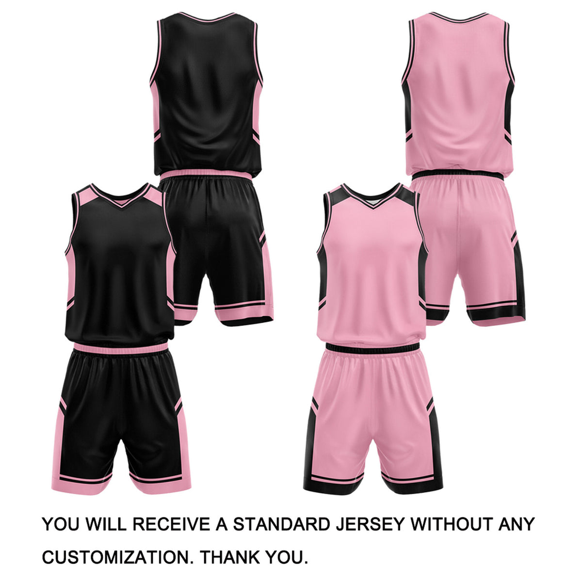 Custom Reversible Basketball Uniform Set | Black & Light Pink V-Neck Sleeveless Jersey & Athletic Shorts