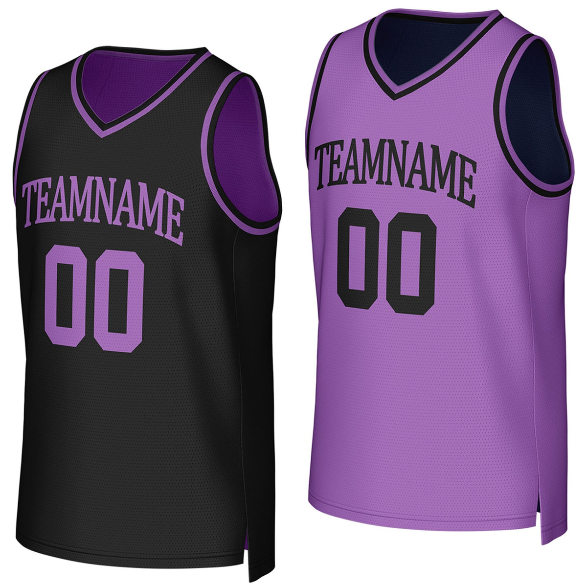 Custom reversible black light purple basketball jersey, personalized team name number Logo breathable Mesh sports top for men women youth game practice - Vosoli
