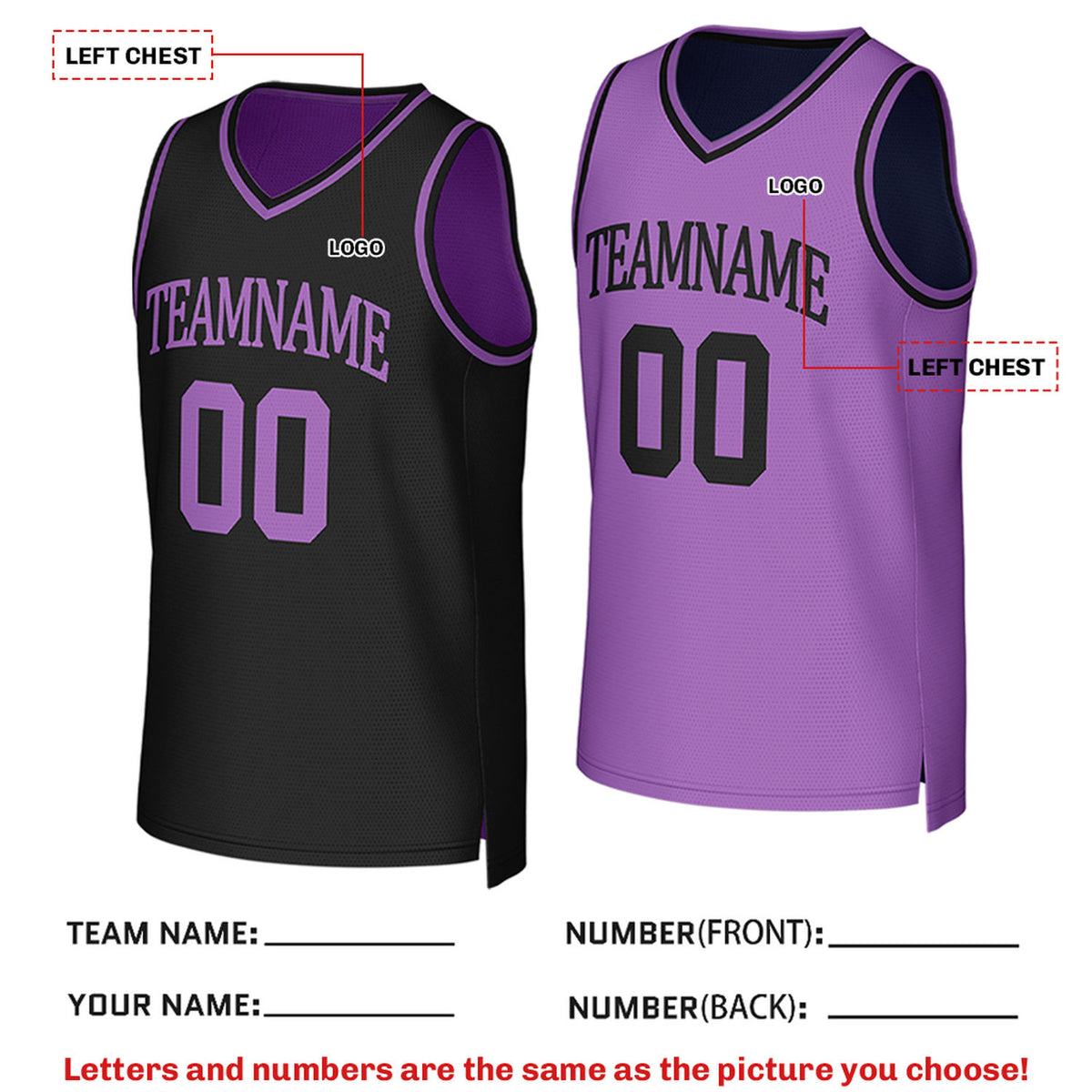 Custom Reversible Black & Light Purple Mesh Basketball Jersey | Personalized Team Jersey | Vosoli