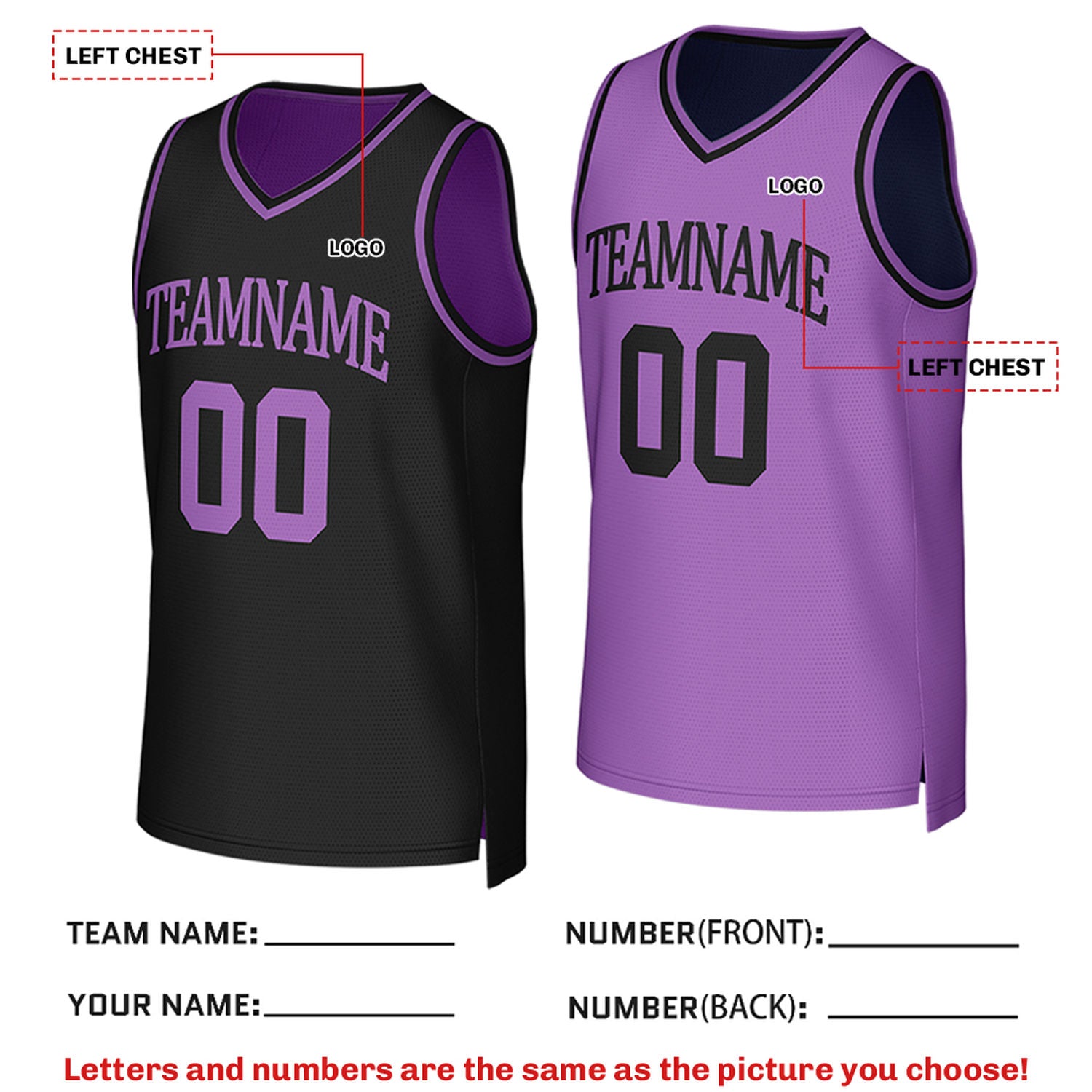 Custom Reversible Black & Light Purple Mesh Basketball Jersey | Personalized Team Jersey | Vosoli