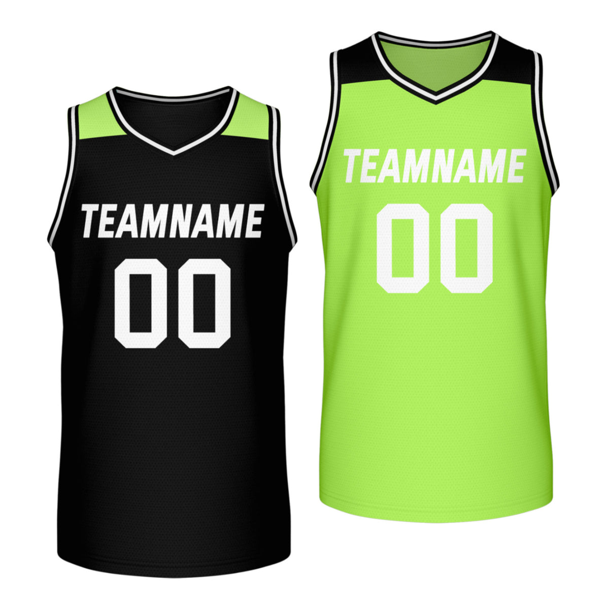 Custom reversible black lime green basketball jersey, personalized team name number Logo breathable Mesh sports top for men women youth game practice - Vosoli