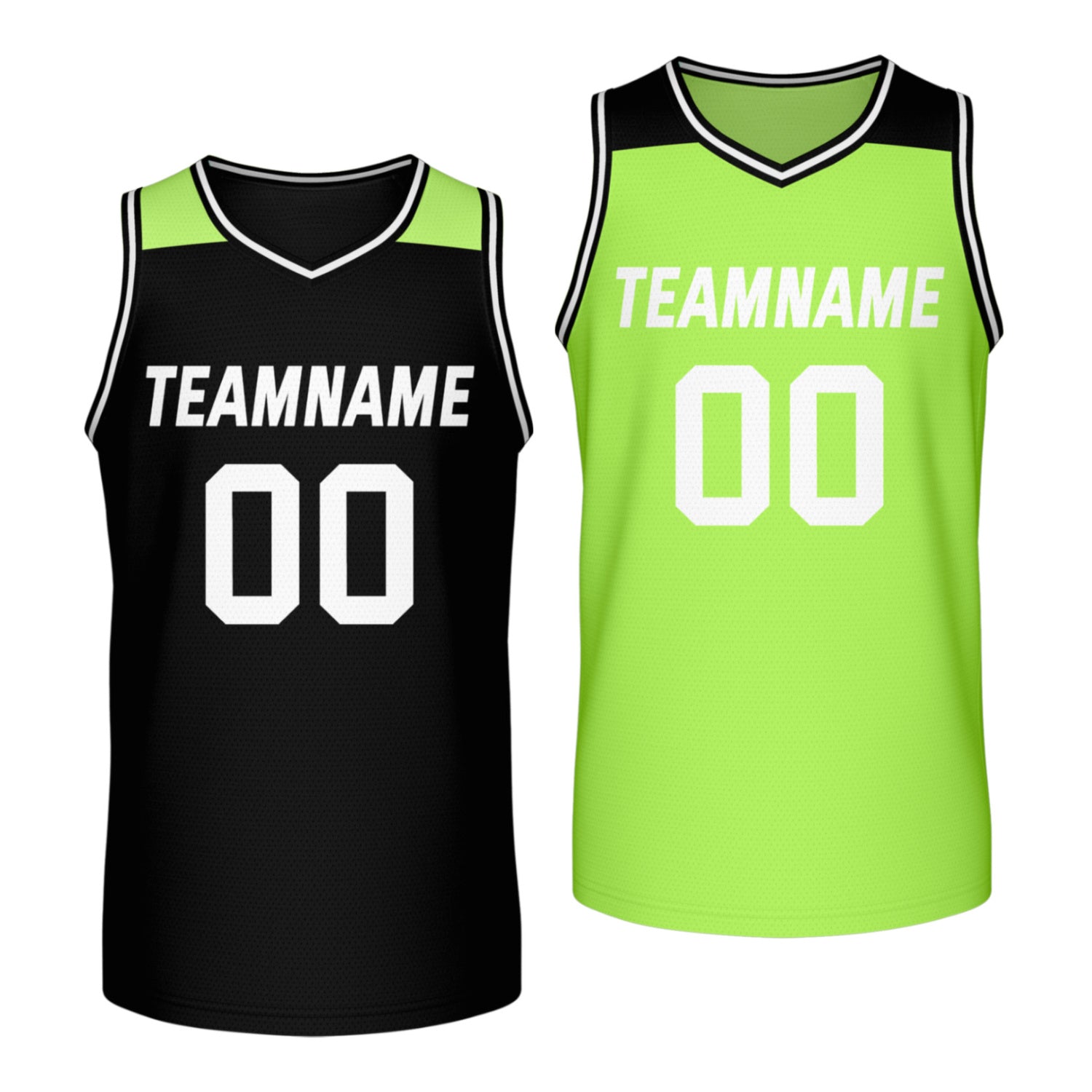 Custom reversible black lime green basketball jersey, personalized team name number Logo breathable Mesh sports top for men women youth game practice - Vosoli