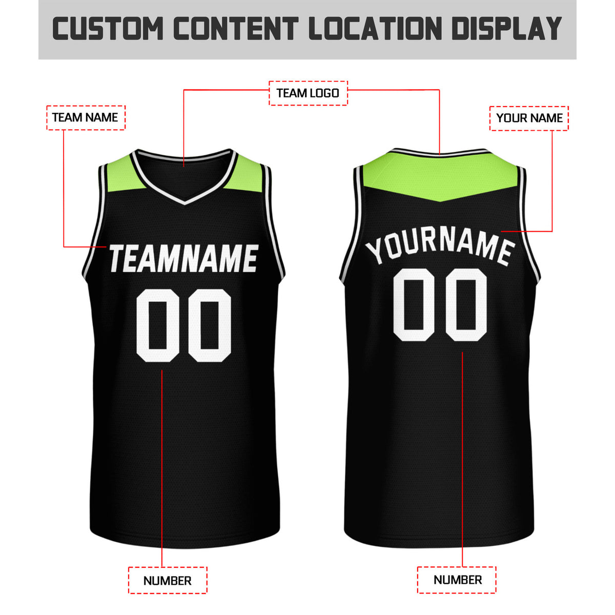 Custom Reversible Black & Lime Green Mesh Basketball Jersey | Personalized Team Jersey | Vosoli