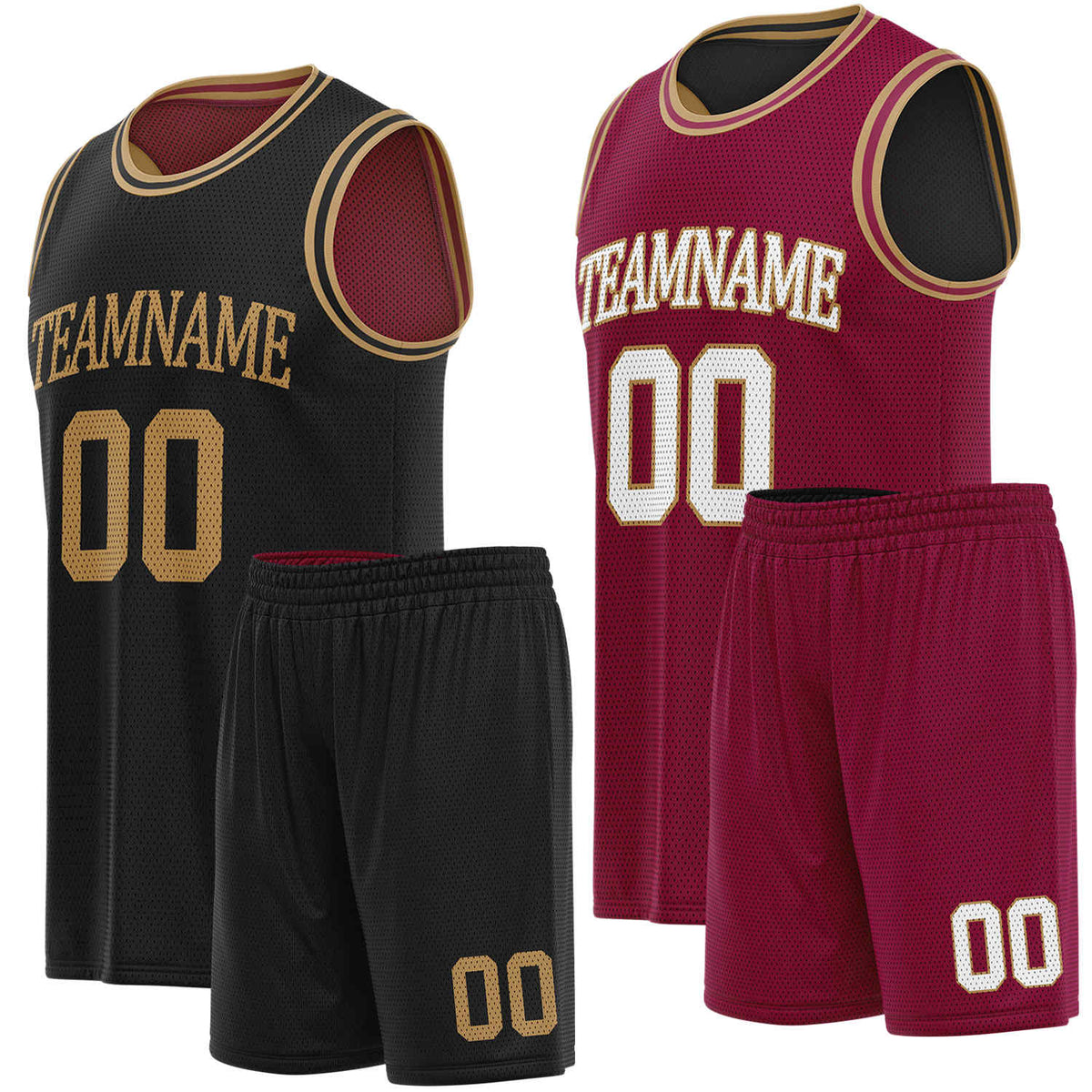 Custom reversible black &amp; maroon basketball uniform set, personalized team name number logo breathable mesh sports jersey and shorts for men women youth game practice - Vosoli