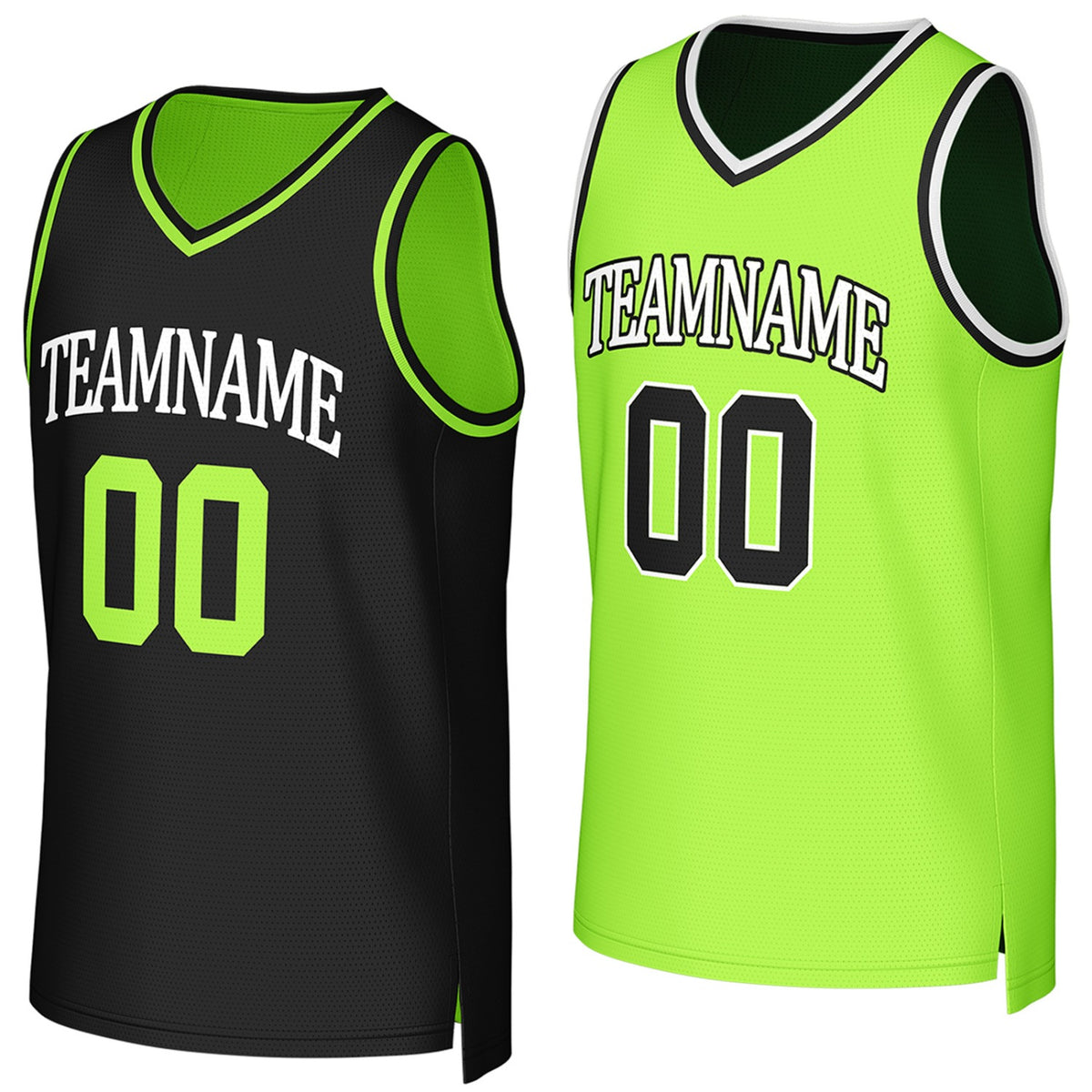Custom reversible black neon green basketball jersey, personalized team name number Logo breathable Mesh sports top for men women youth game practice - Vosoli