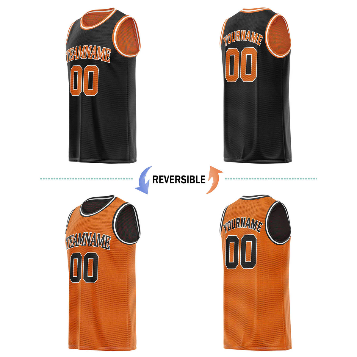 Custom Reversible Black & Orange Basketball Jersey | Personalized Team Name & Number - Vosoli