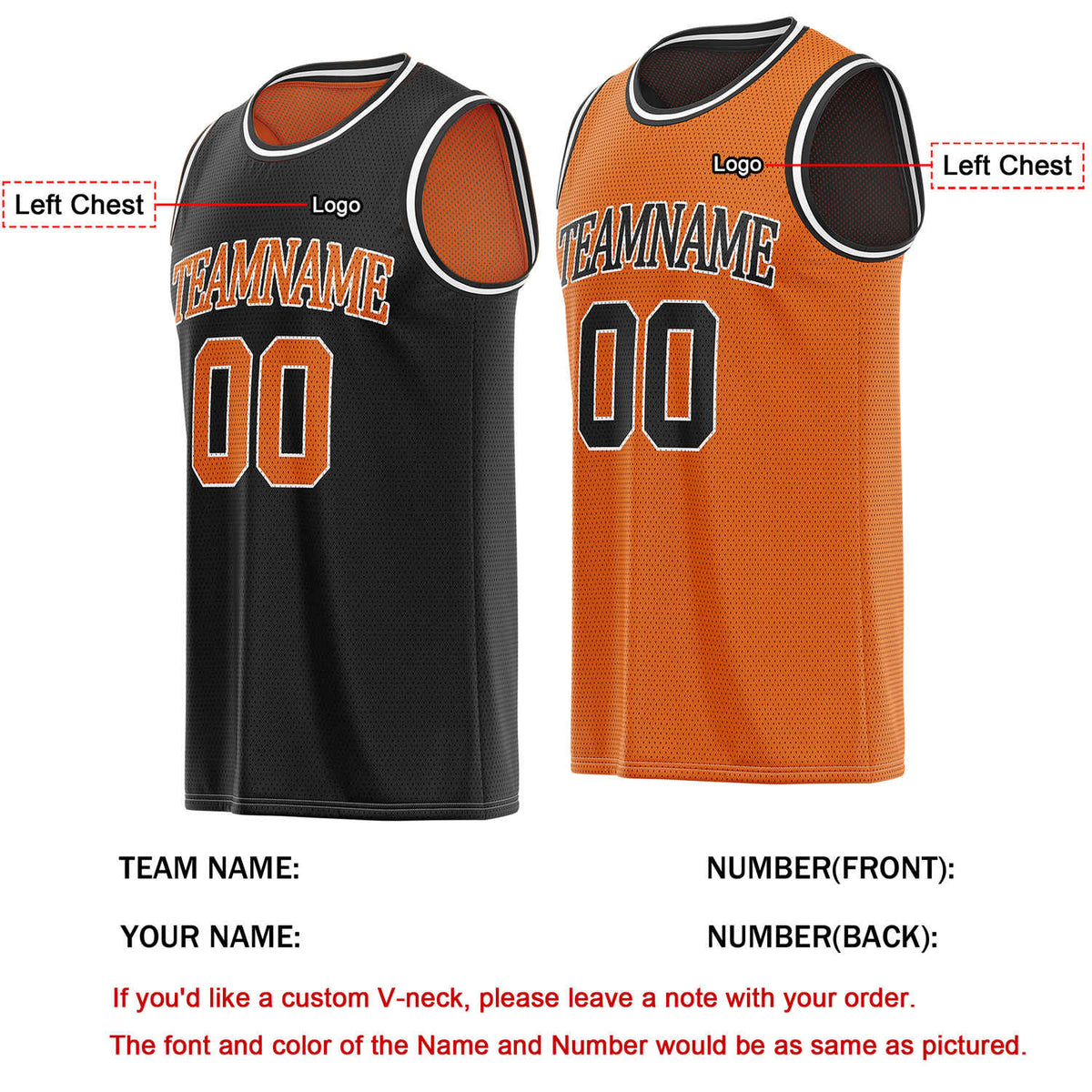 Custom Reversible Black & Orange Basketball Jersey | Personalized Team Name & Number - Vosoli