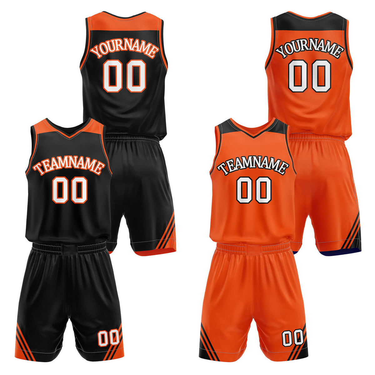 Custom reversible black &amp; orange basketball uniform set, personalized with team name number and logo, breathable mesh fabric for men women youth game practice - Vosoli