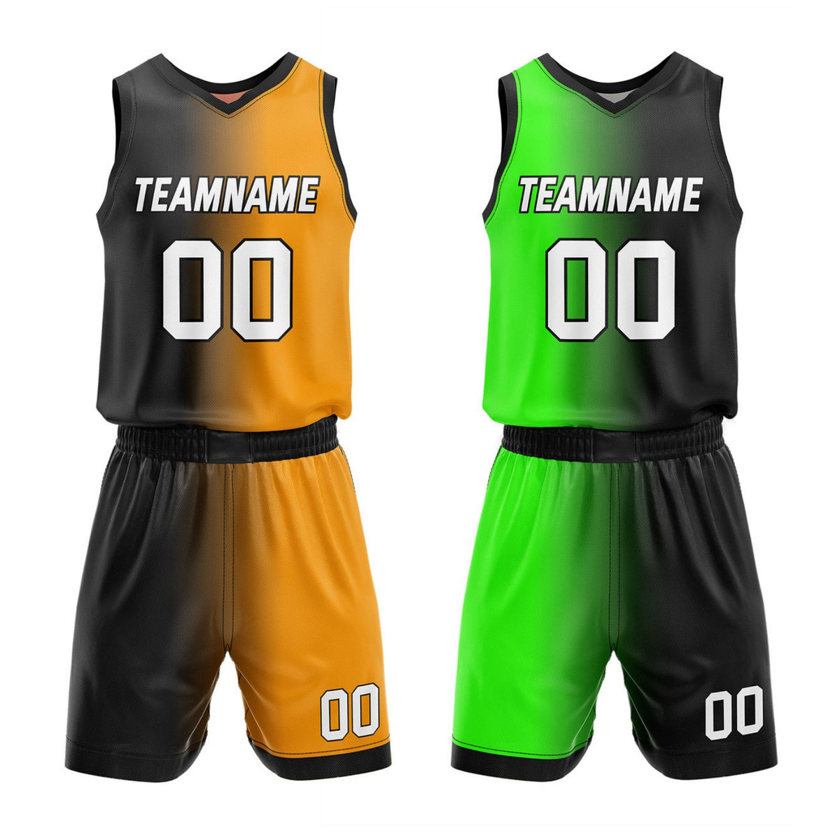 Custom Reversible Black Orange Green Basketball Uniform Set | Team &amp; Player Name - Vosoli